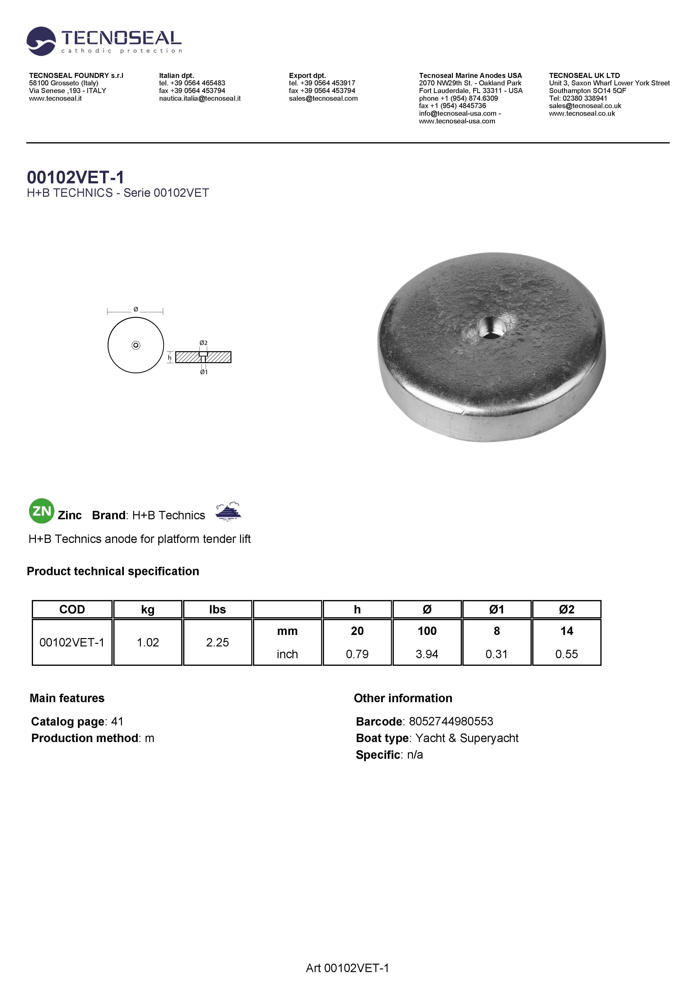 H+B Technics  anode for platform tender lift - 00102vet 2 - 00102VET-1