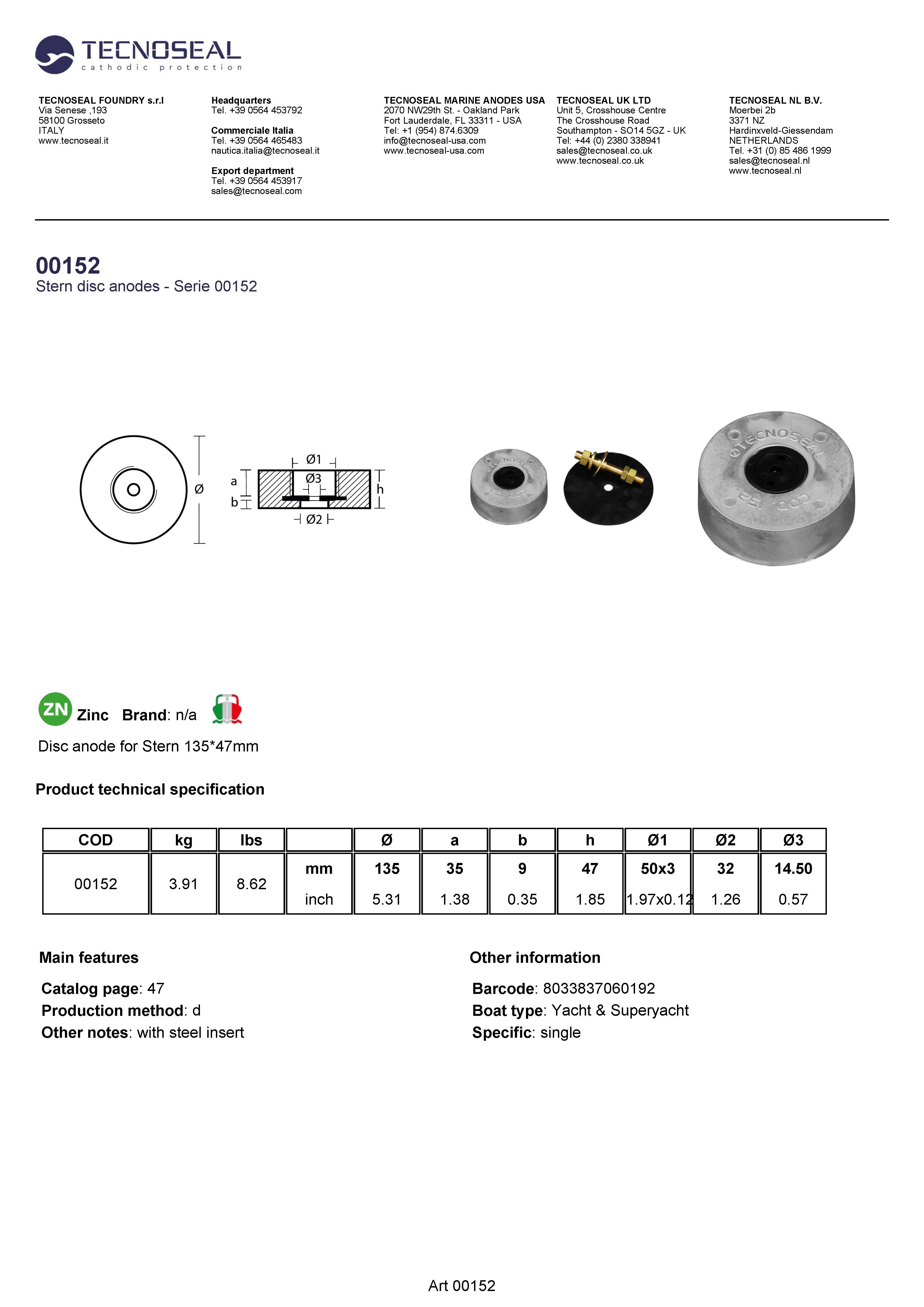Disc anode for Stern 135*47mm - 00152 - 00152