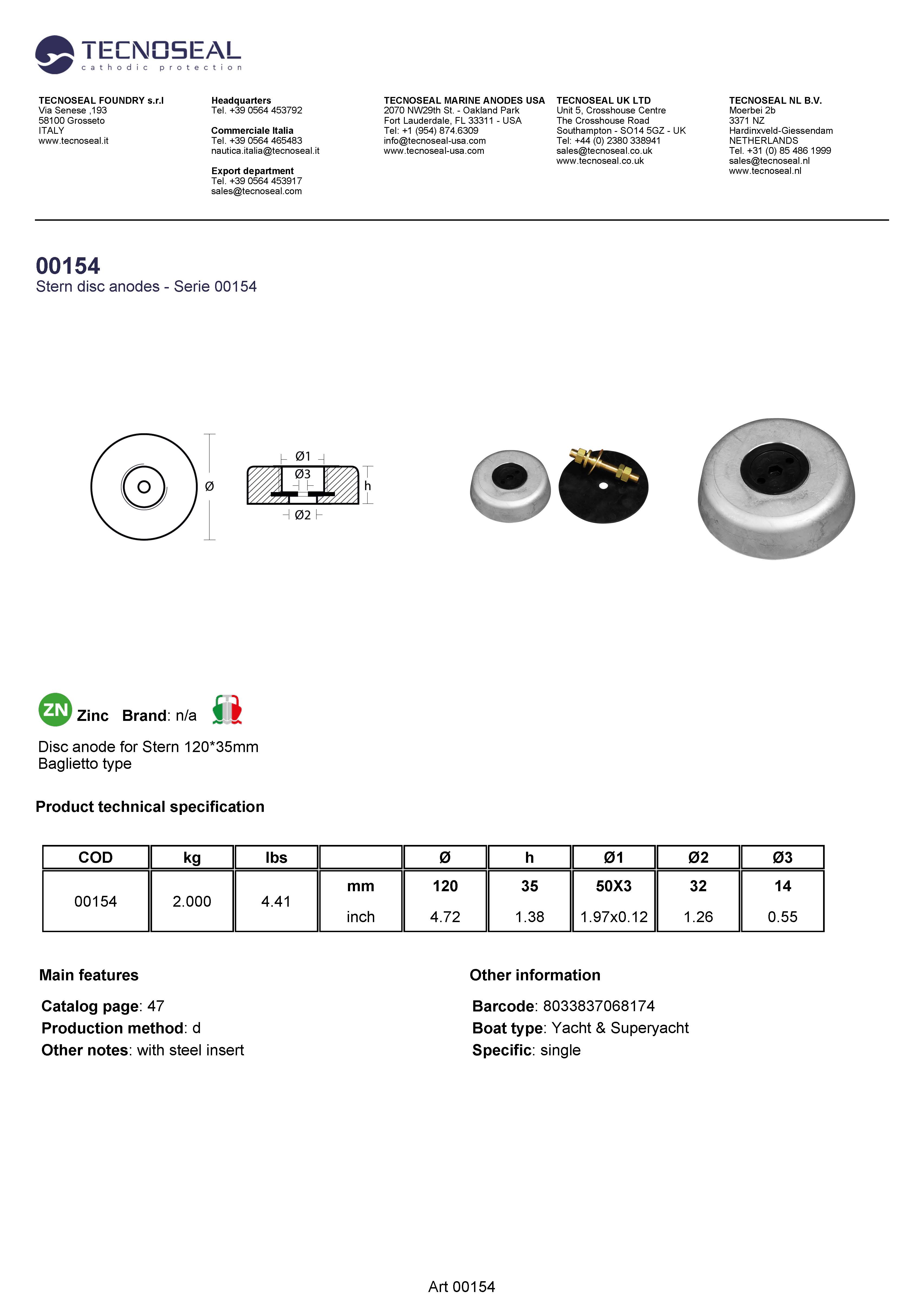 Disc anode for Stern 120*35mm - 00154 - 00154
