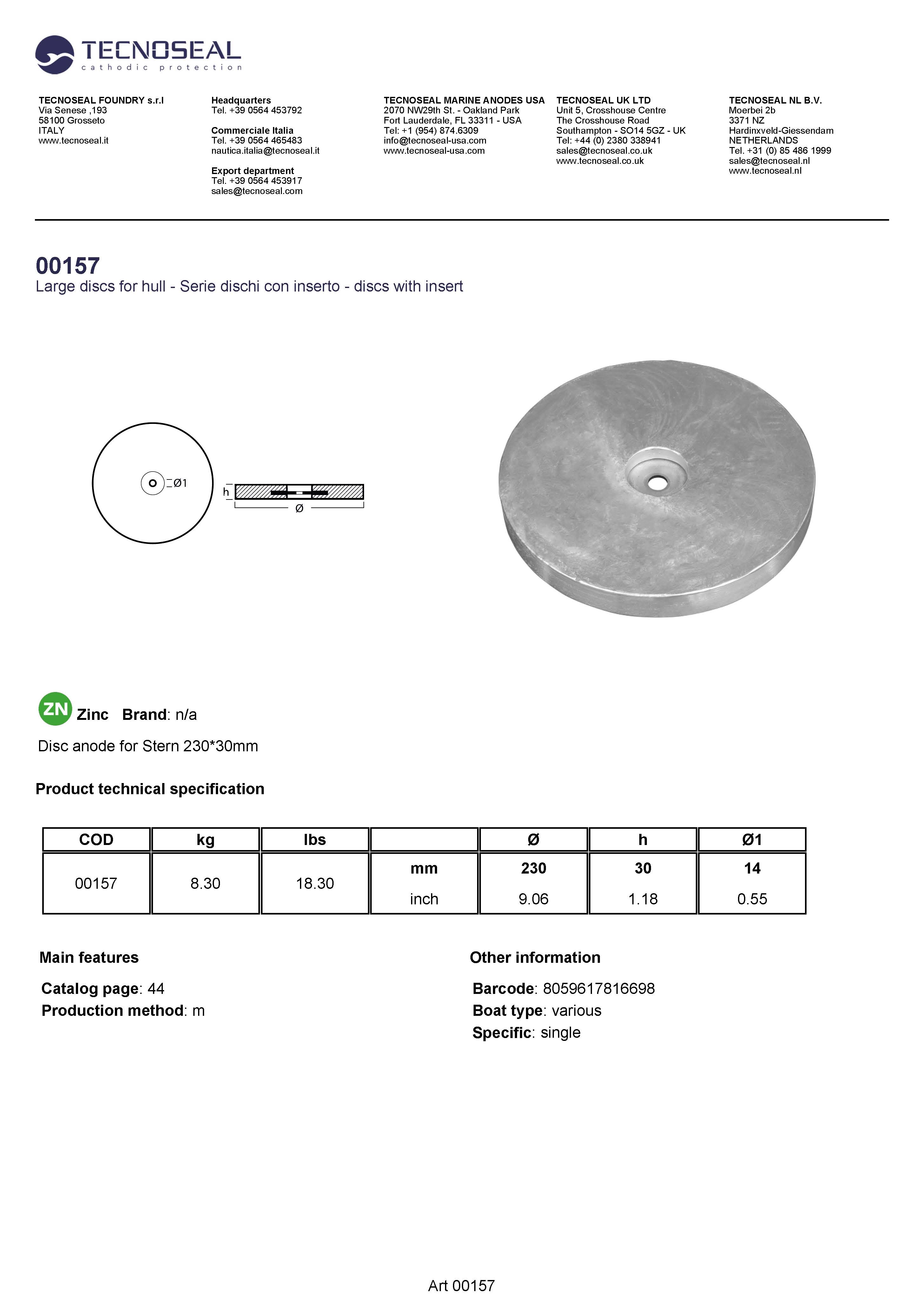 Disc anode for Stern 230*30mm - 00157 1 - 00157