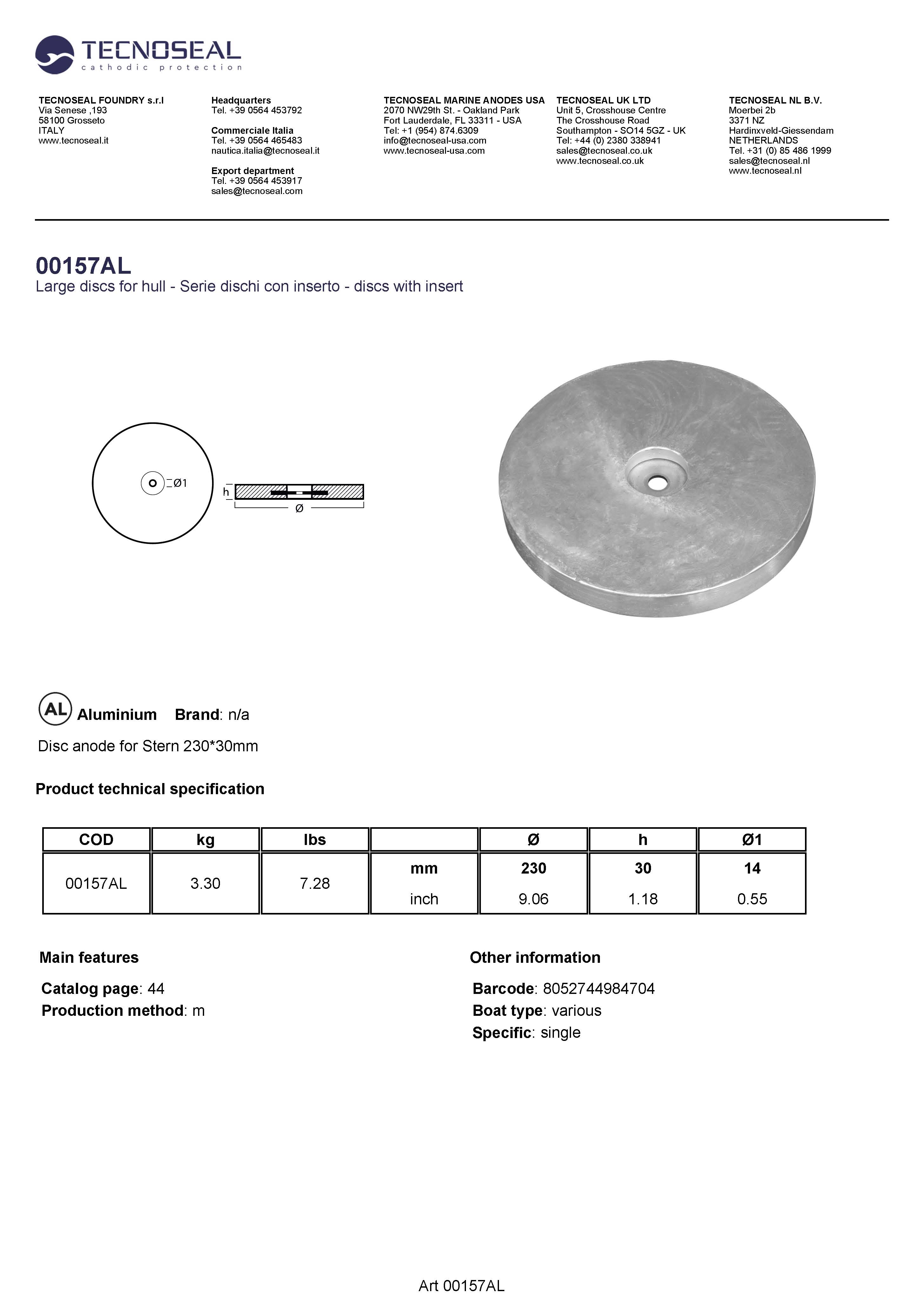 Disc anode for Stern 230*30mm - 00157al - 00157AL