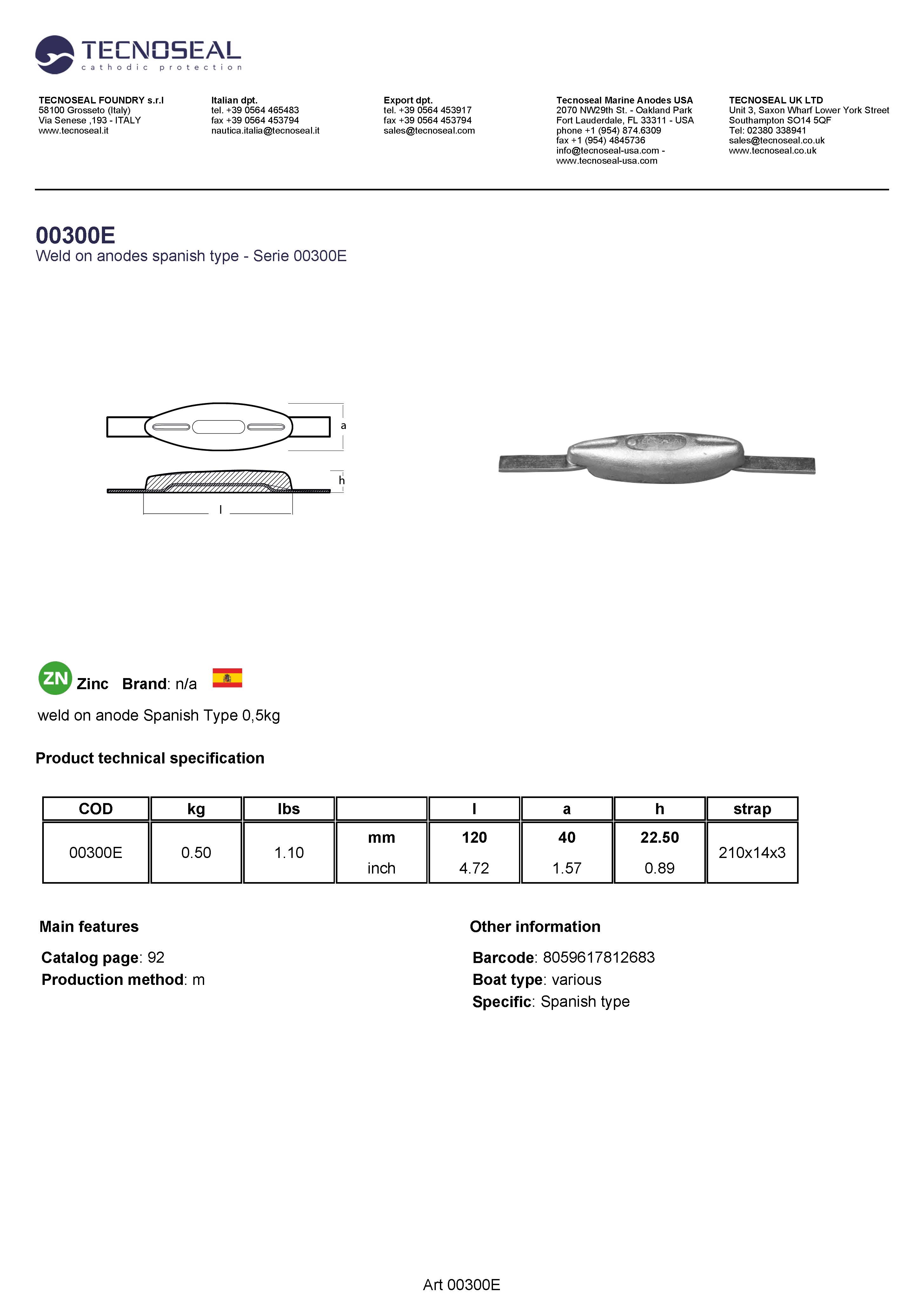 weld on anode Spanish Type 0,5kg - 00300e 1 - 00300E