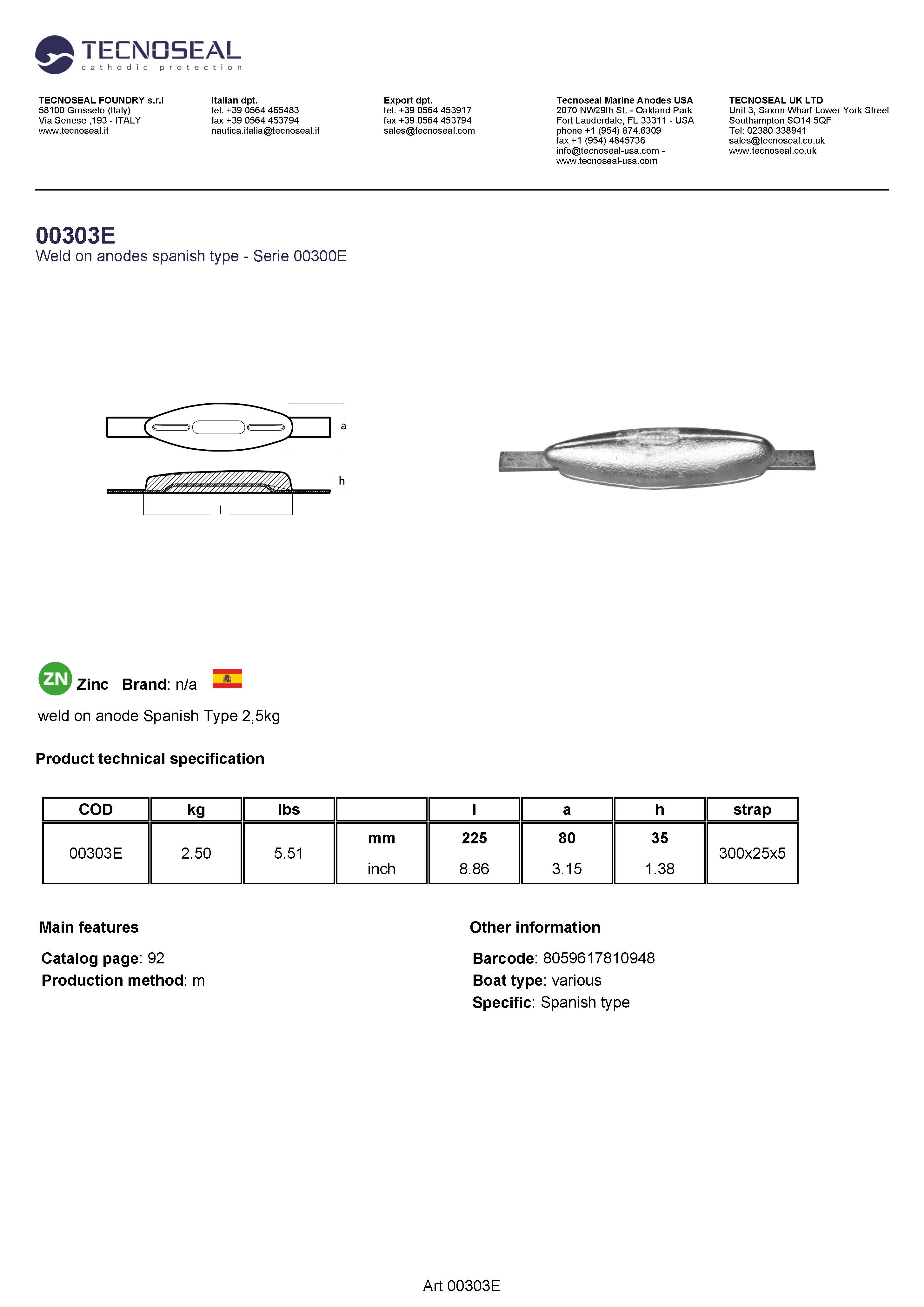 weld on anode Spanish Type 2,5kg - 00303e 1 - 00303E