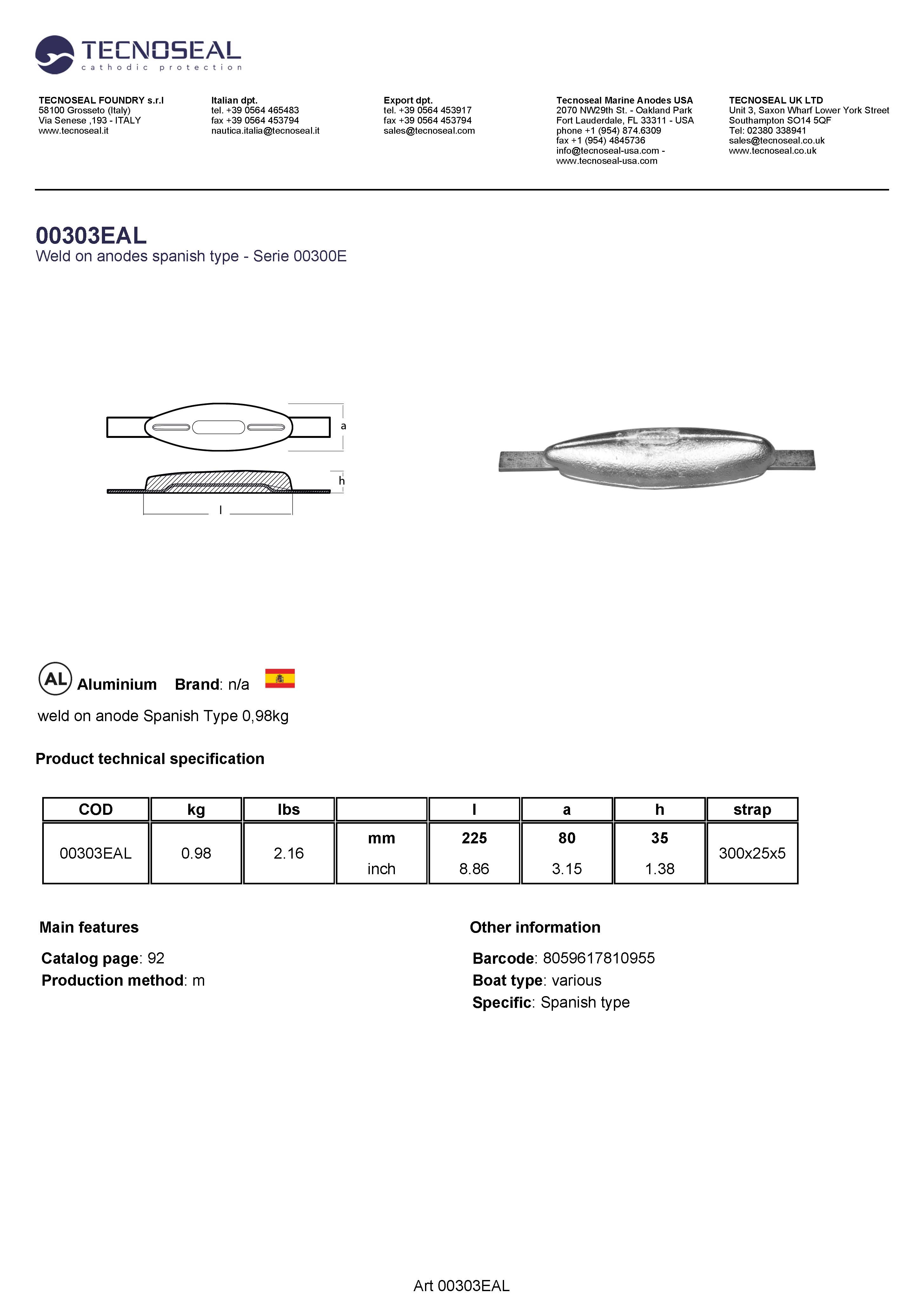 weld on anode Spanish Type 1.0kg - 00303eal 1 - 00303EAL
