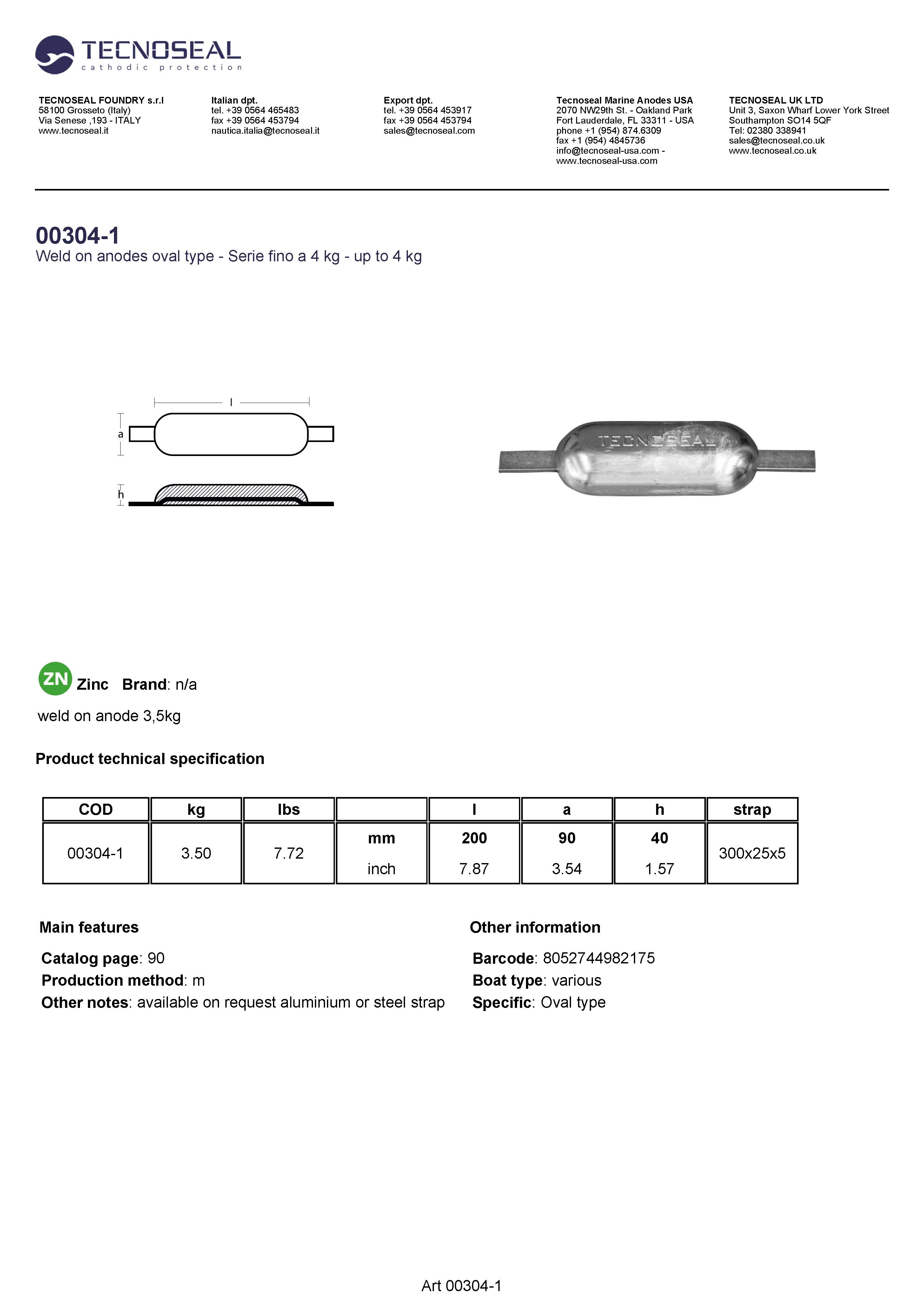 weld on anode 3,5kg - 00304 1 - 00304-1