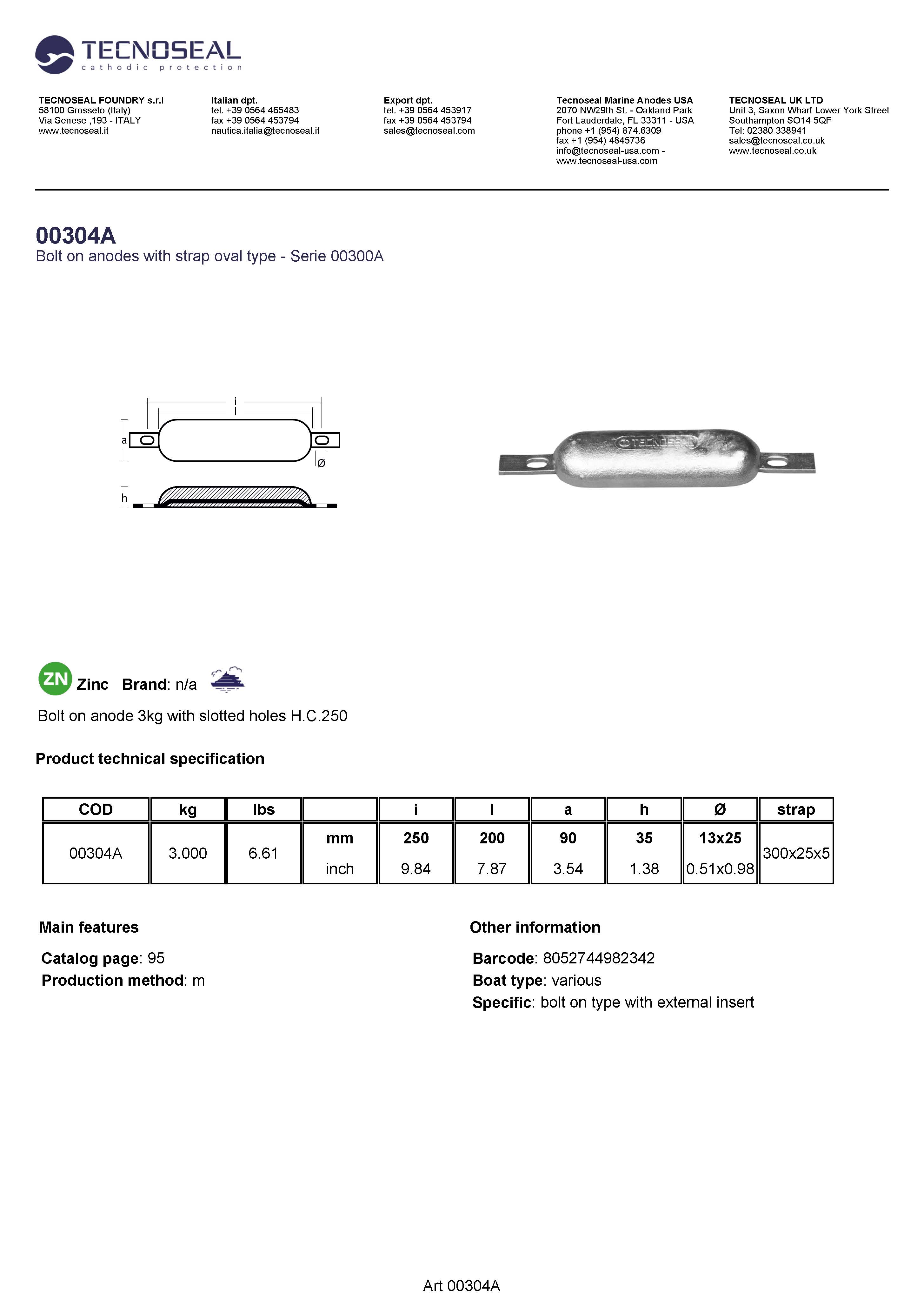 Bolt on anode 3kg with slotted holes H.C.250 - 00304a 1 - 00304A