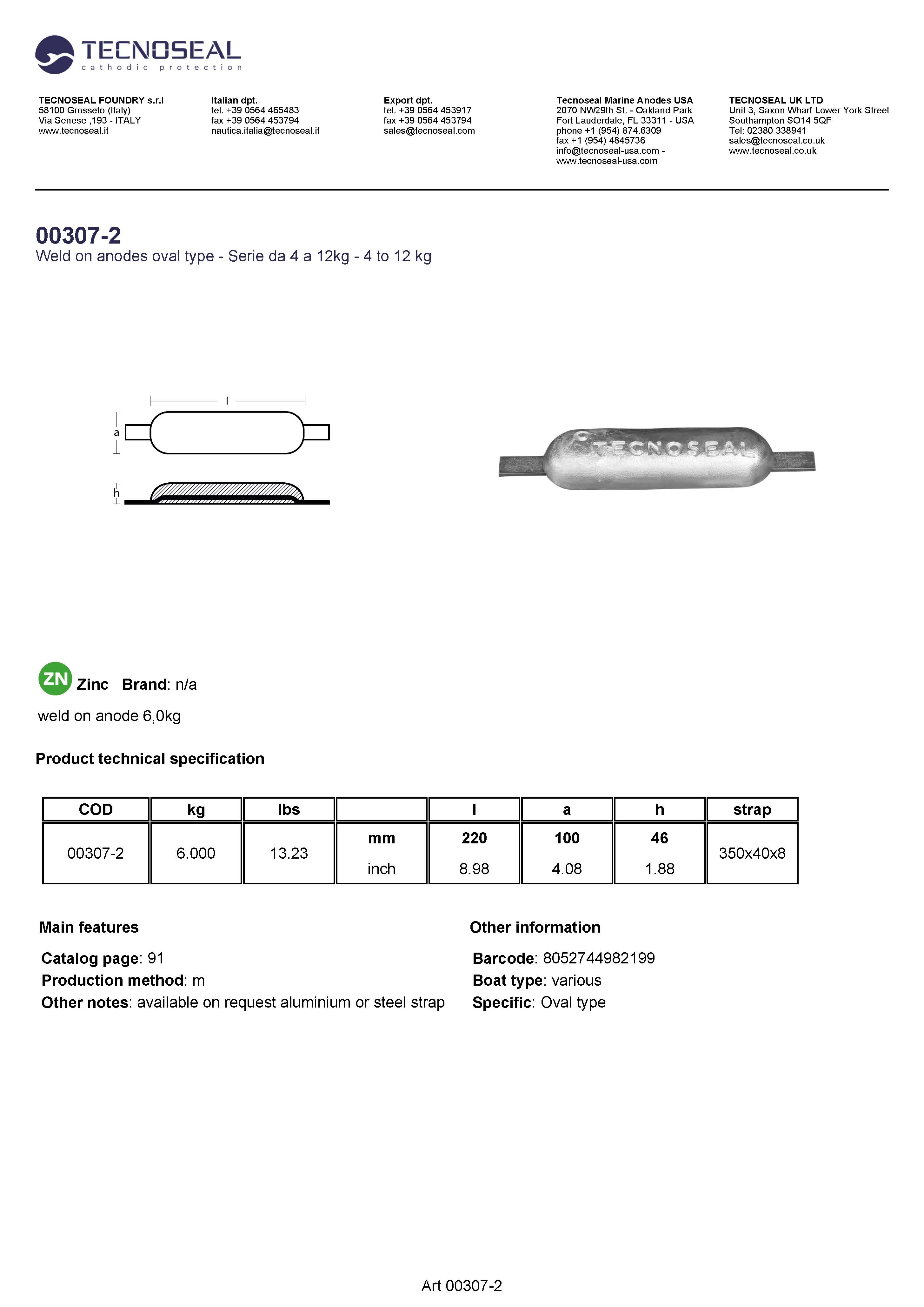 weld on anode 6,0kg - 00307 2 - 00307-2