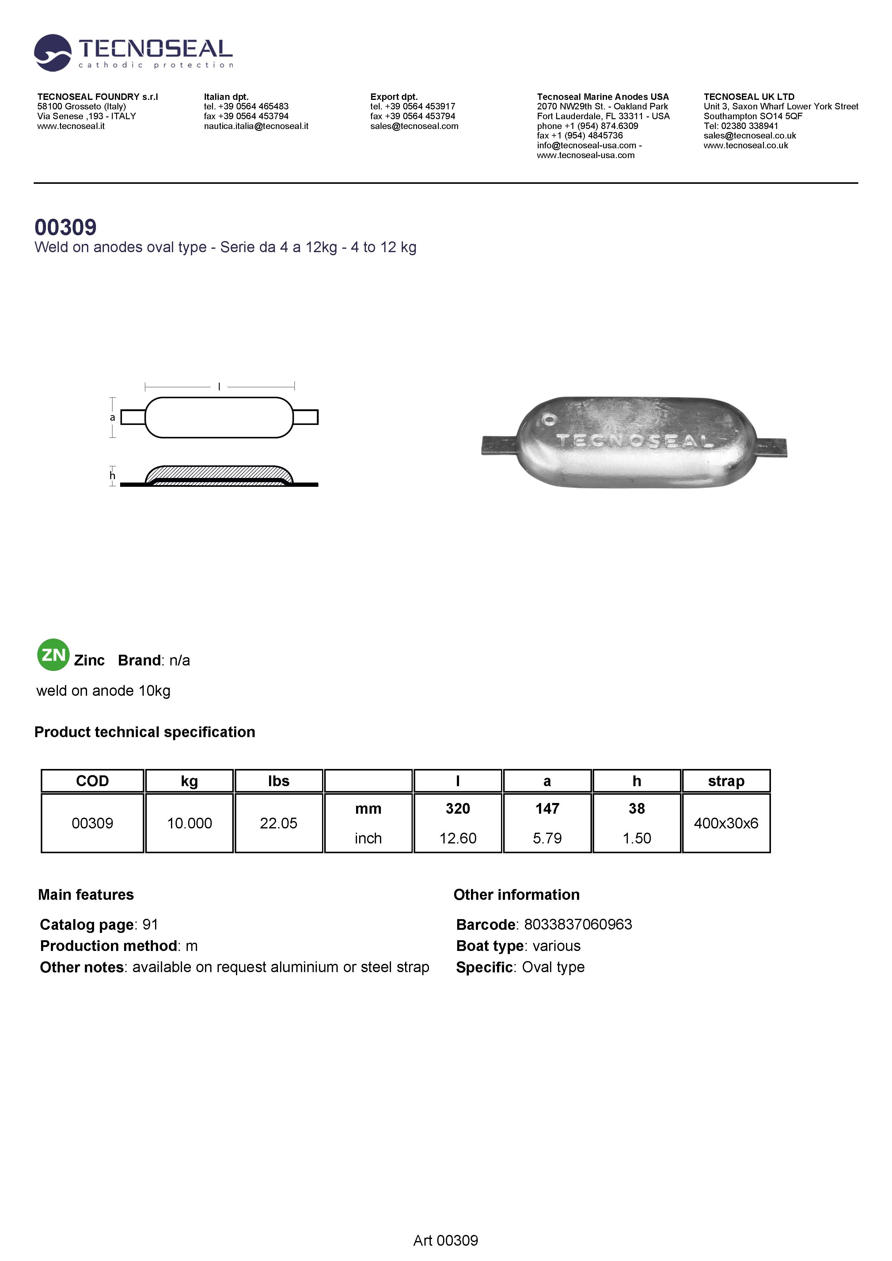 weld on anode 10kg Zink - 00309 1 - 00309