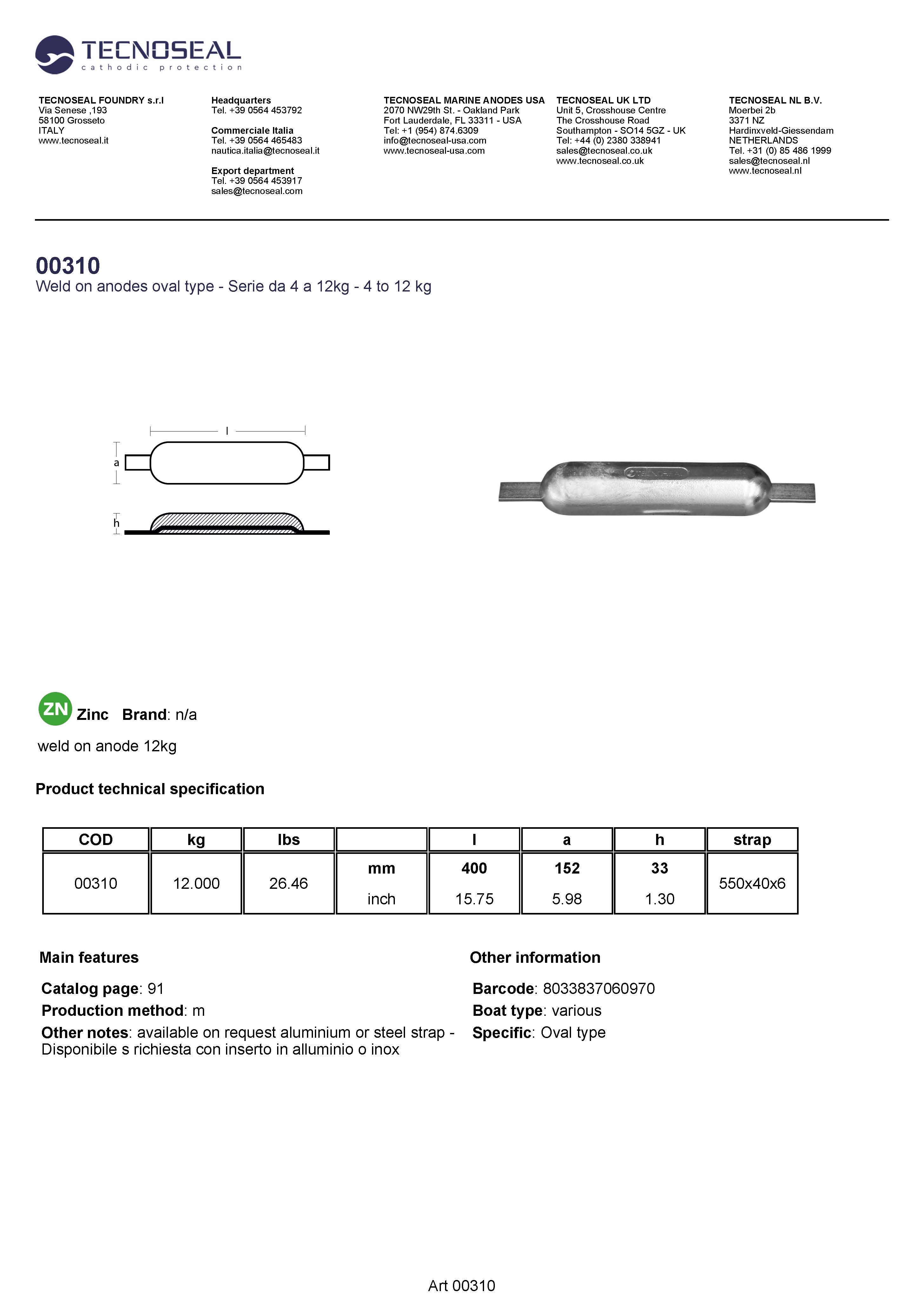 weld on anode 12kg - 00310 - 00310