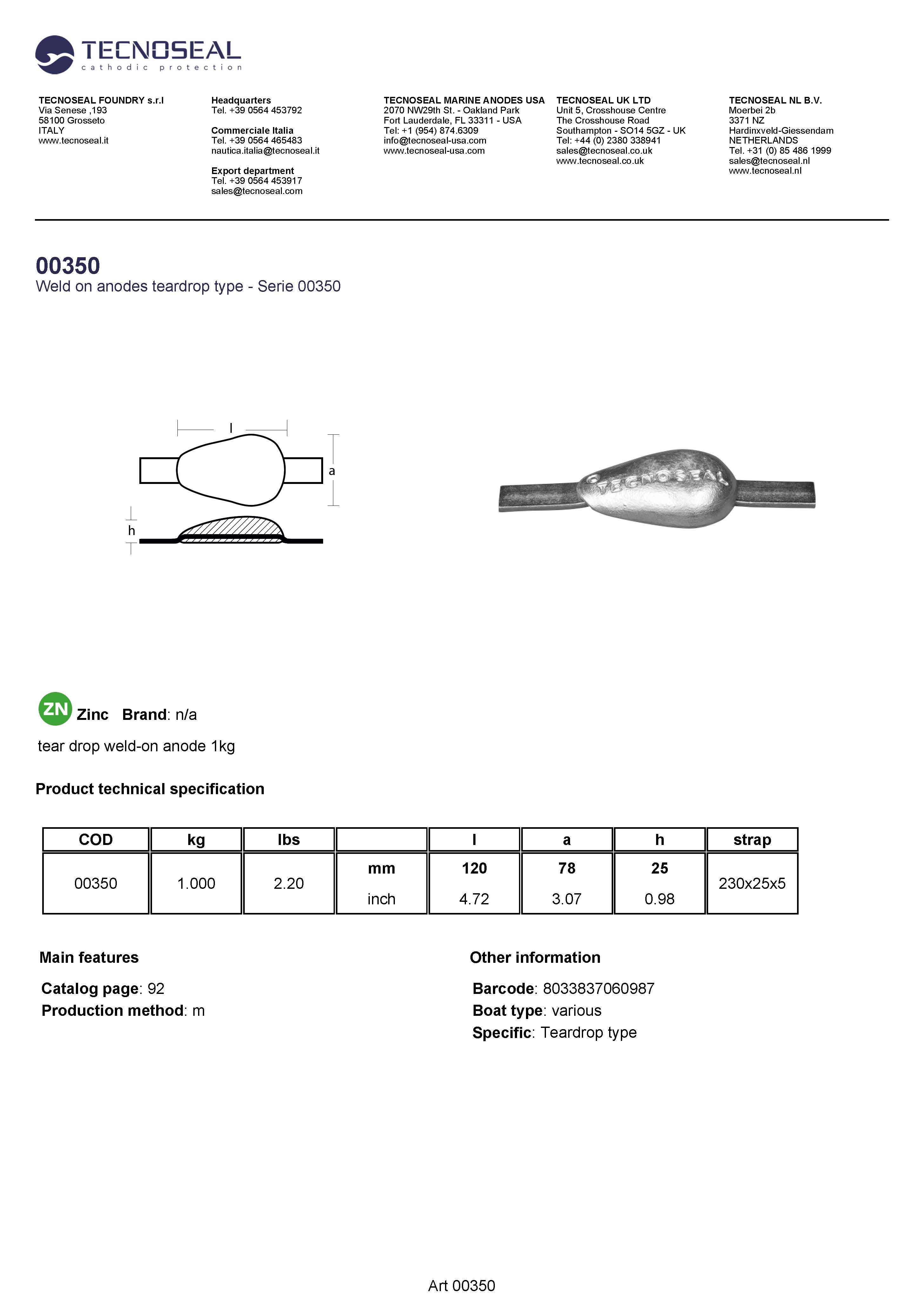 tear drop weld-on anode 1kg - 00350 1 - 00350