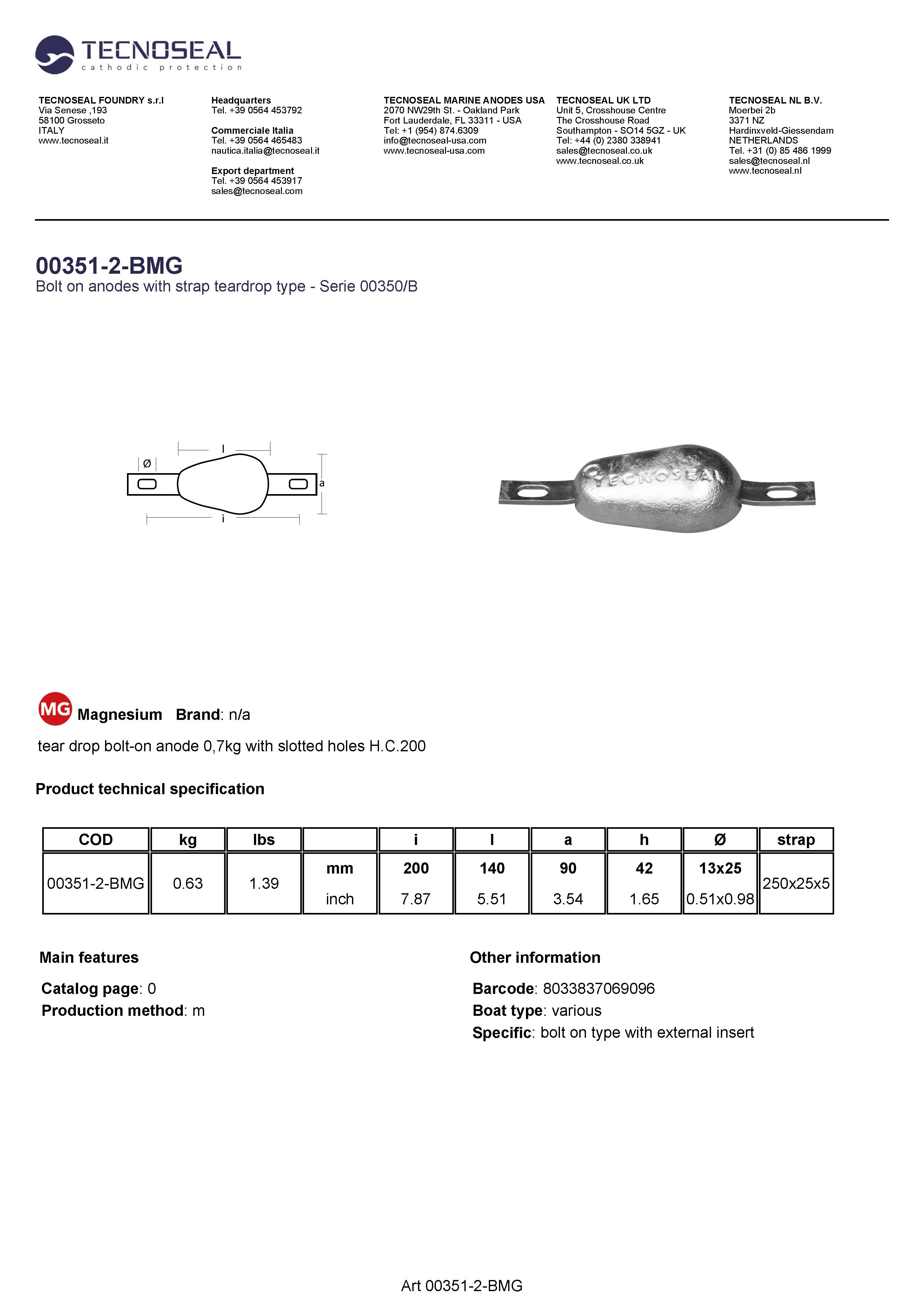 tear drop bolt-on anode 0,635kg with slotted holes H.C.200 - 00351 2 bmg 1 - 00351-2-BMG