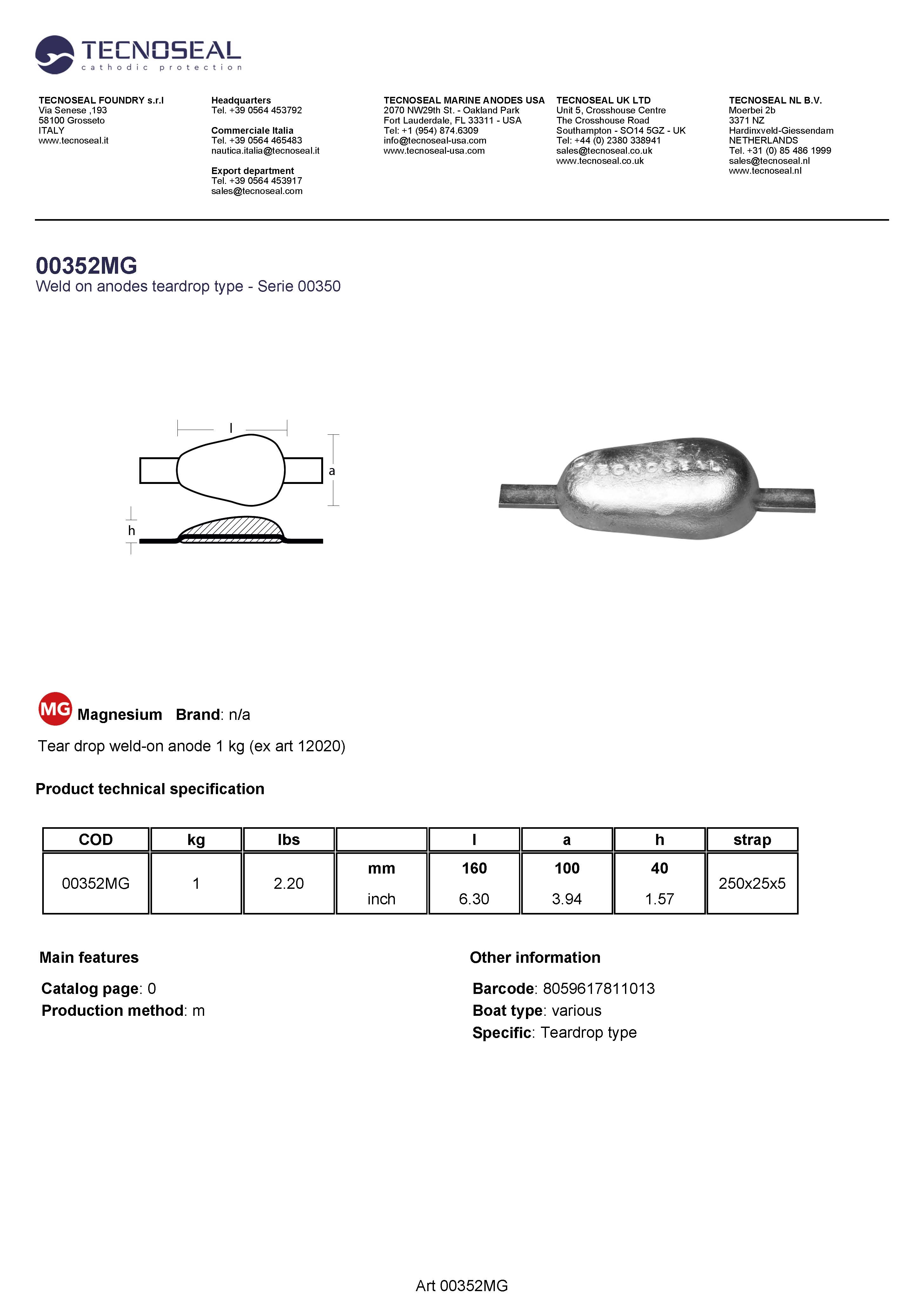 tear drop weld-on anode 1kg - 00352mg 1 - 00352MG