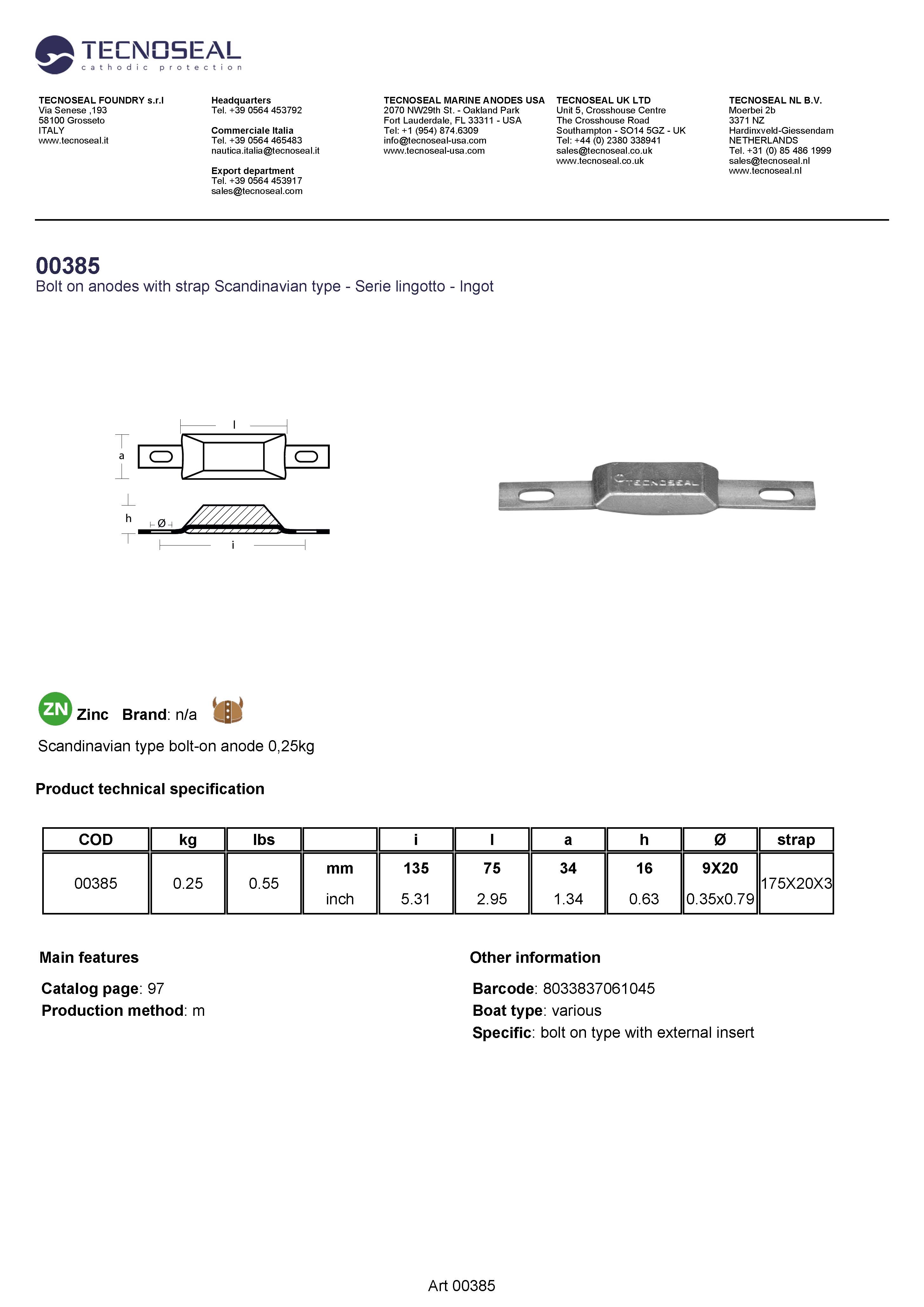 Scandinavian type bolt-on anode 0,25kg - 00385 7 - 00385