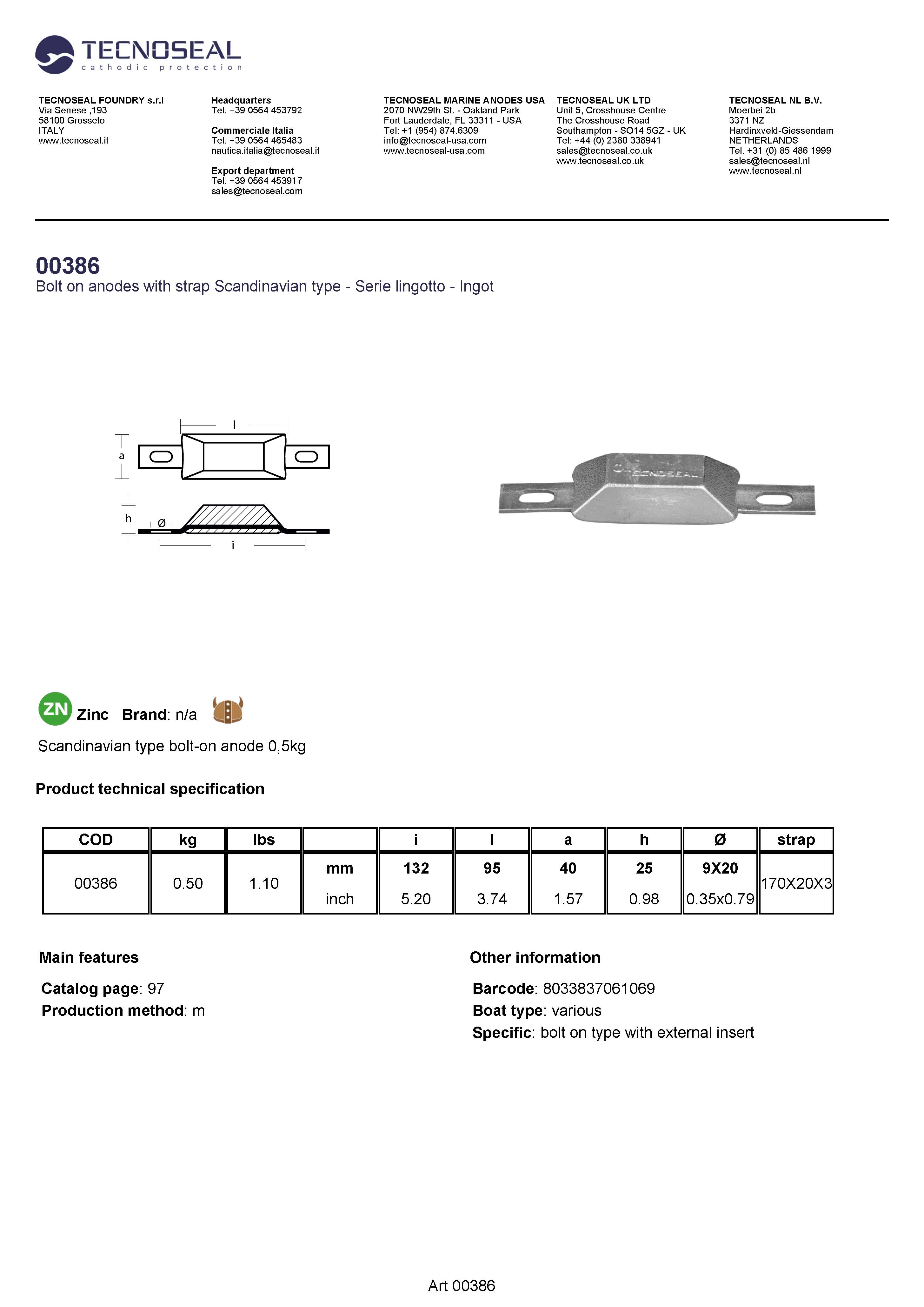 Scandinavian type bolt-on anode 0,5kg - 00386 8 - 00386