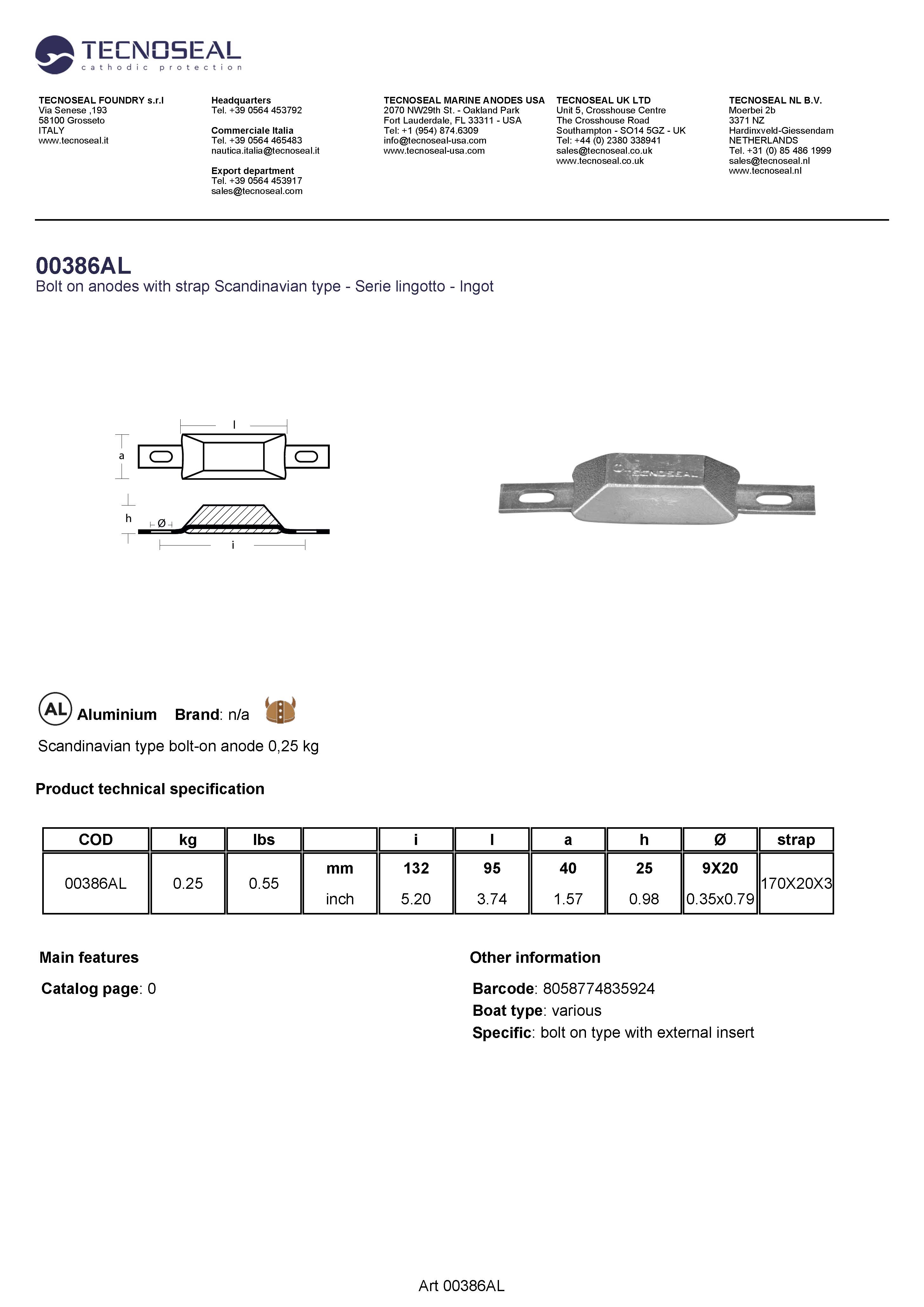 Scandinavian type bolt-on anode 0,3kg - 00386al 1 - 00386AL