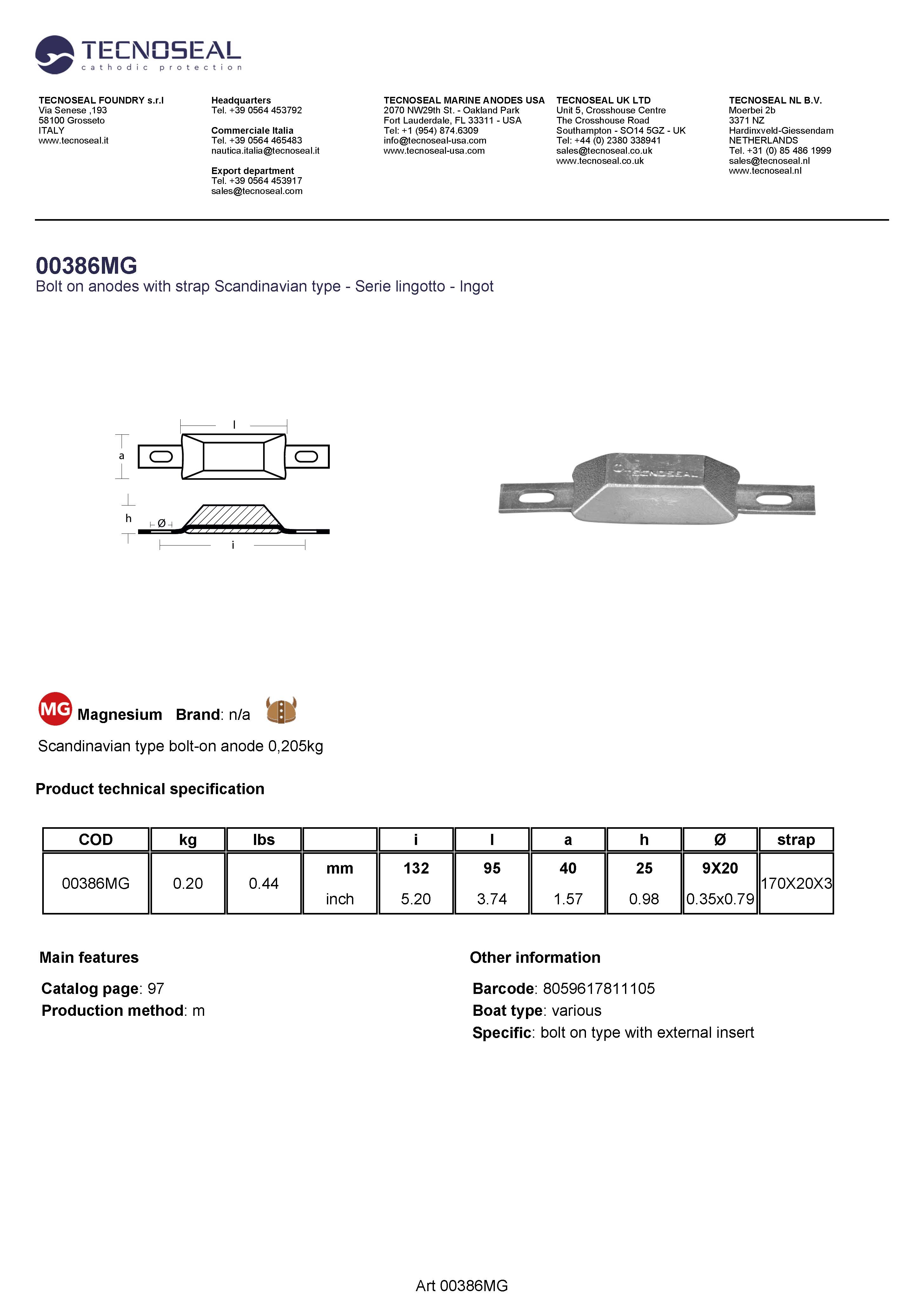 Scandinavian type bolt-on anode 0,2kg - 00386mg - 00386MG