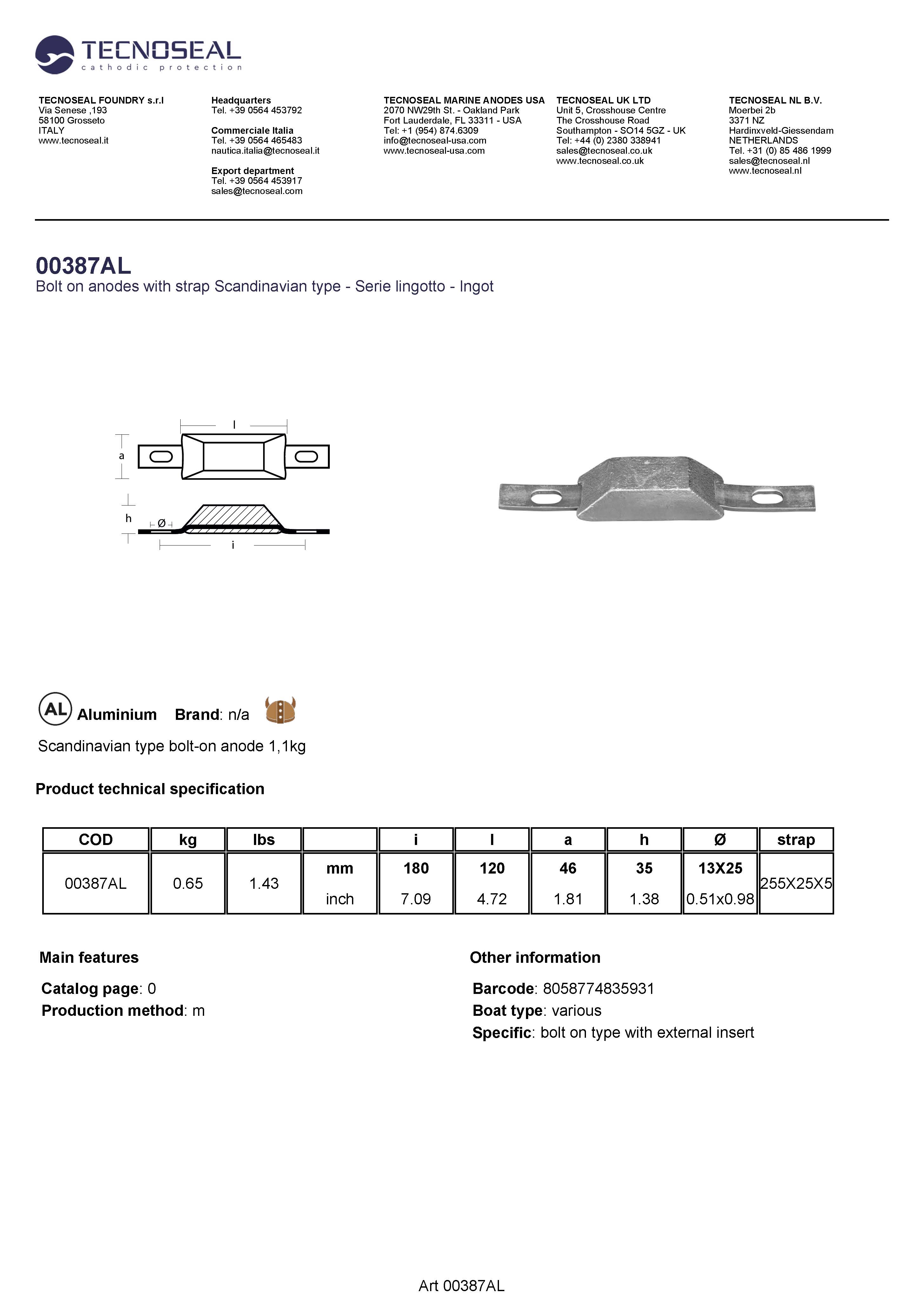 Scandinavian type bolt-on anode 0,65kg - 00387al 1 - 00387AL