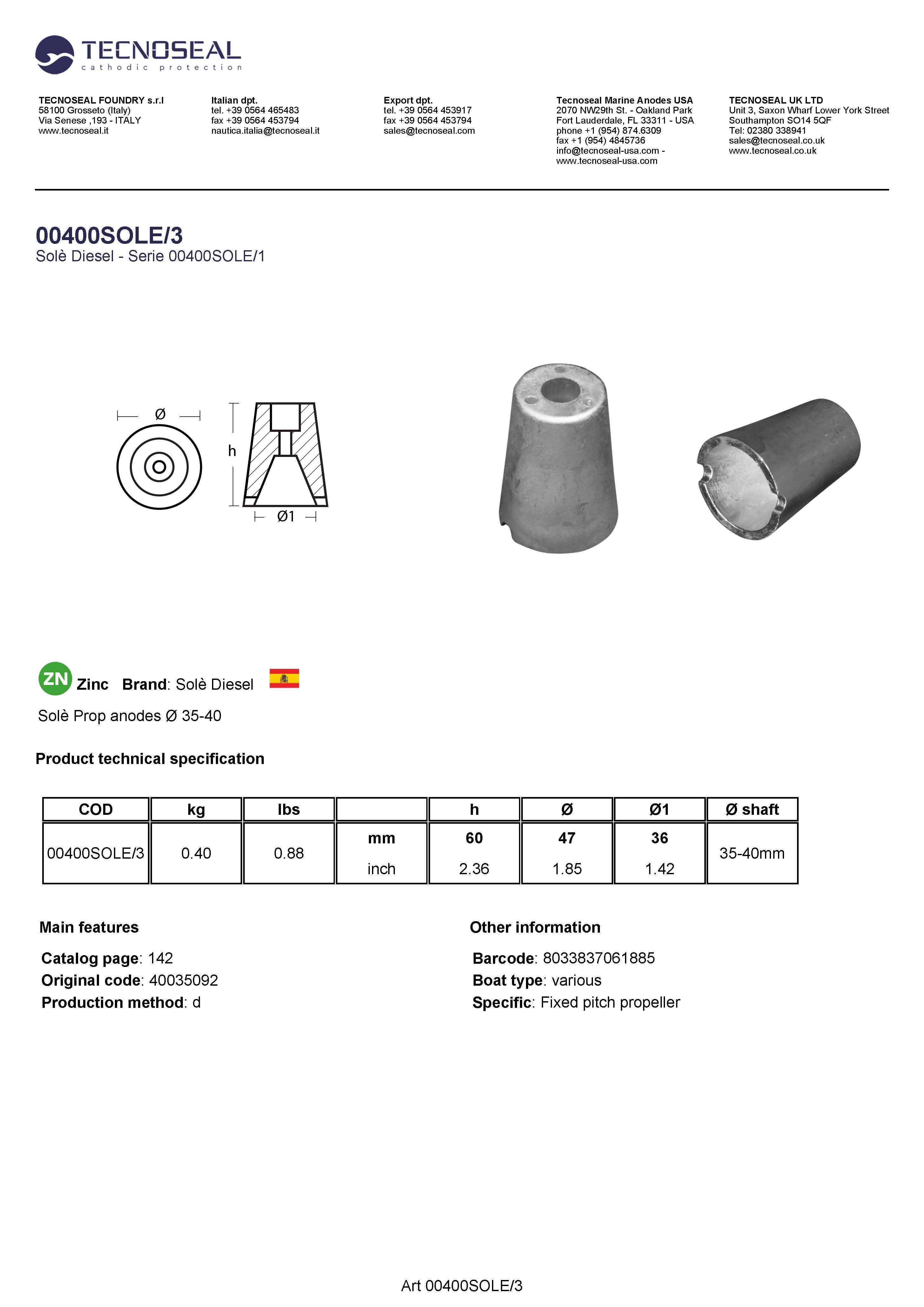 Sol&egrave; Prop anodes &Oslash; 47 - 00400sole3 - 00400SOLE/3