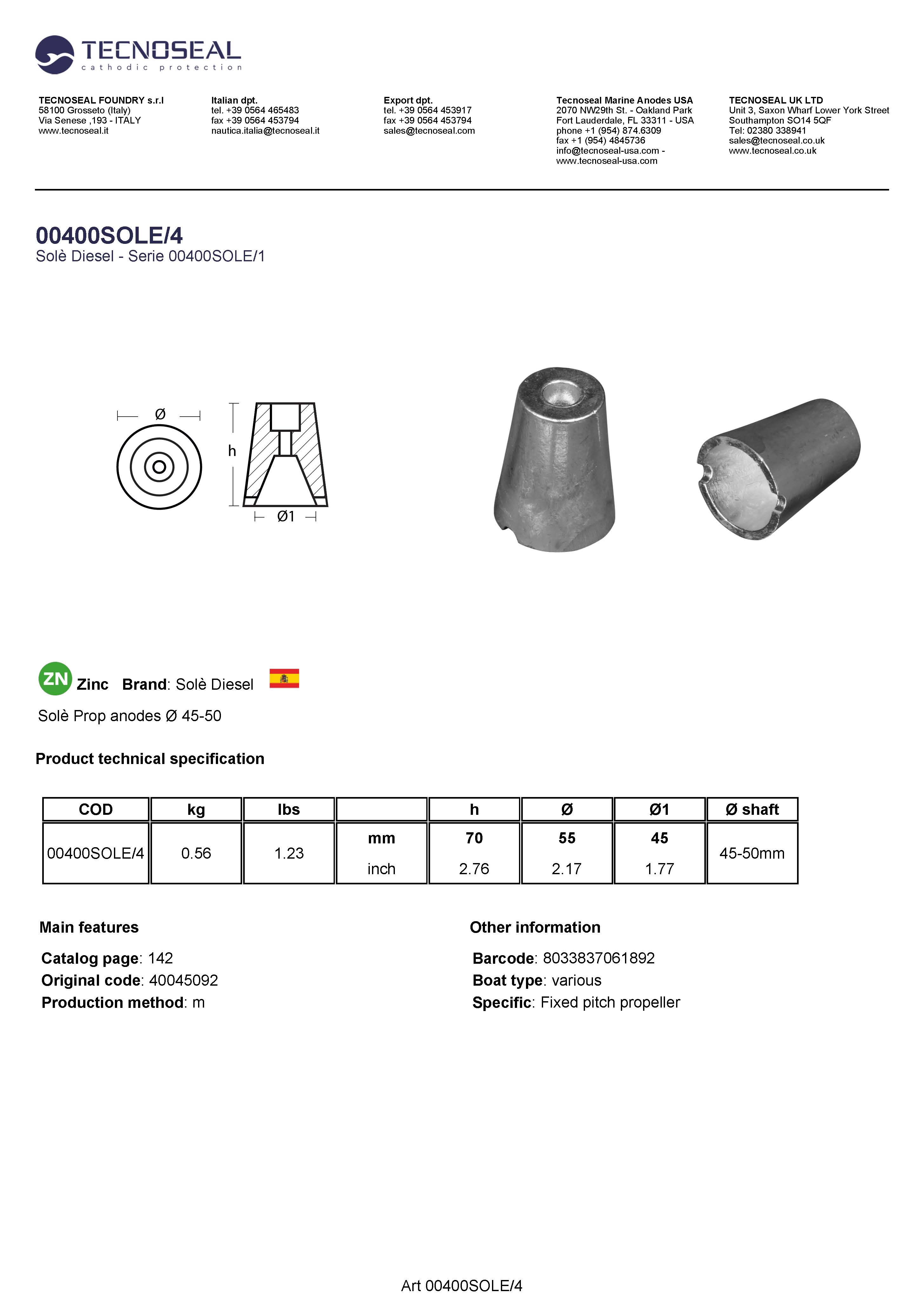 Sol&egrave; Prop anodes &Oslash; 55 - 00400sole4 1 - 00400SOLE/4