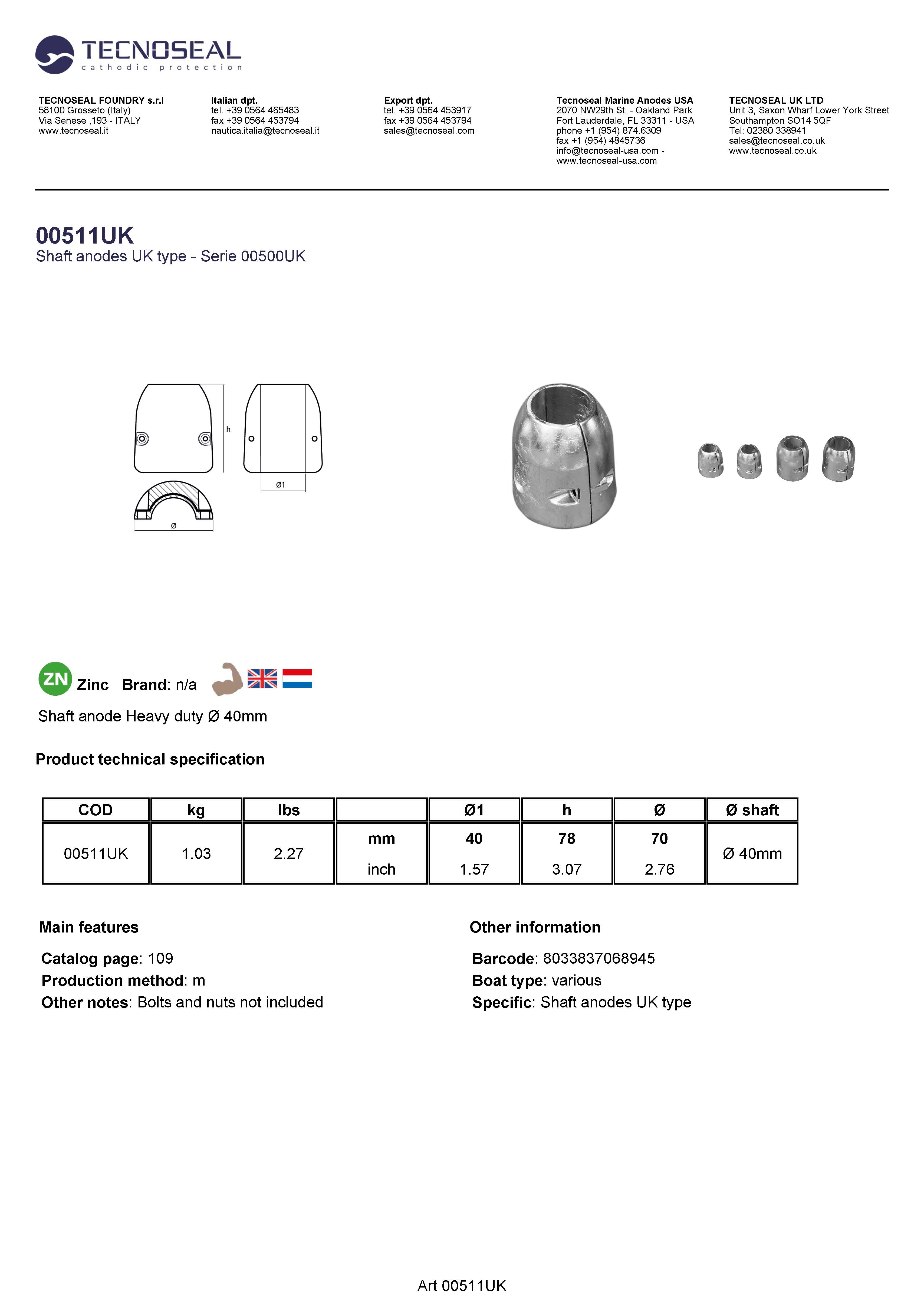 Shaft anode Heavy duty  &Oslash; 40mm - 00511uk 1 - 00511UK