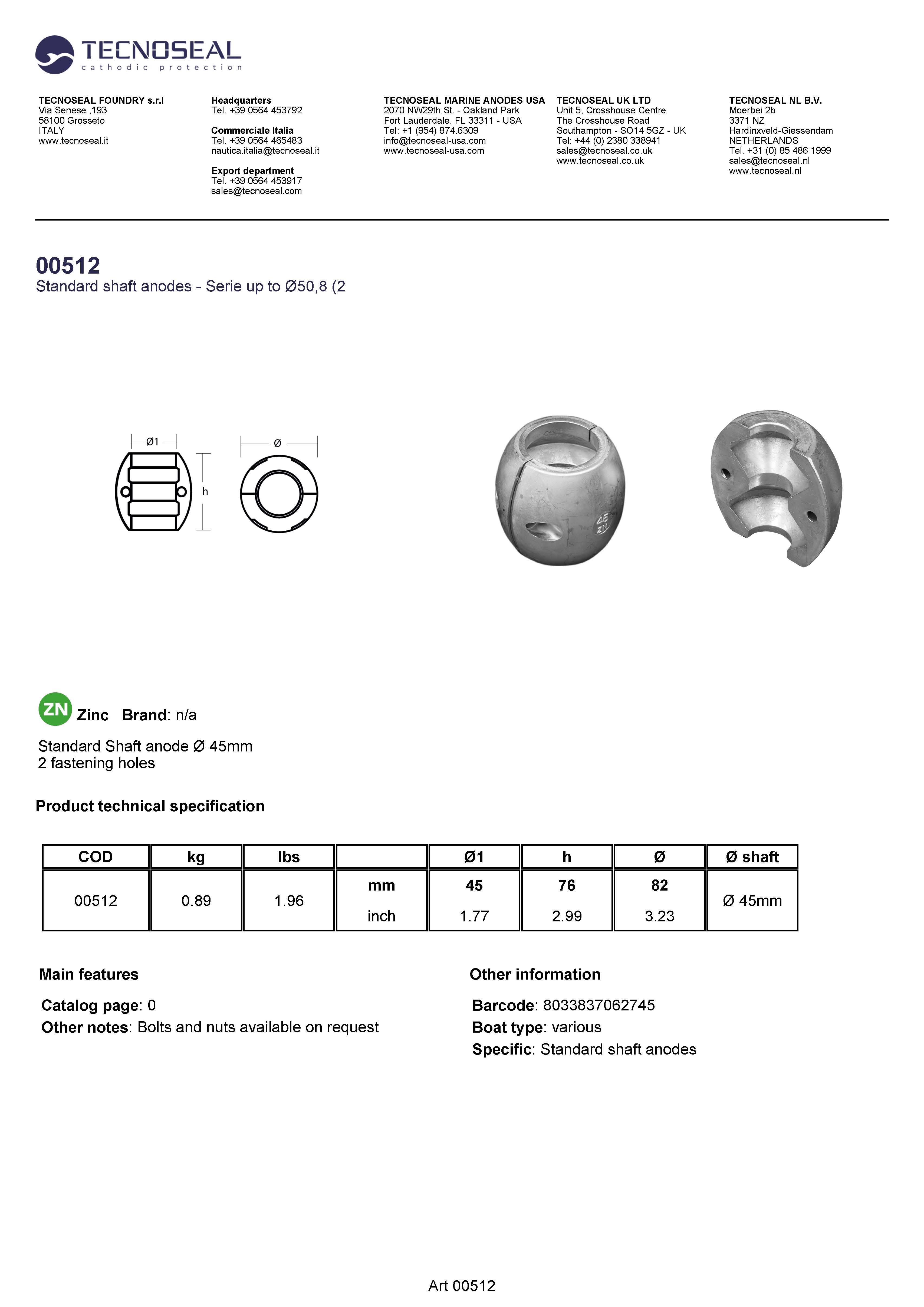 Shaft anode &Oslash; 45mm - 00512 1 - 00512