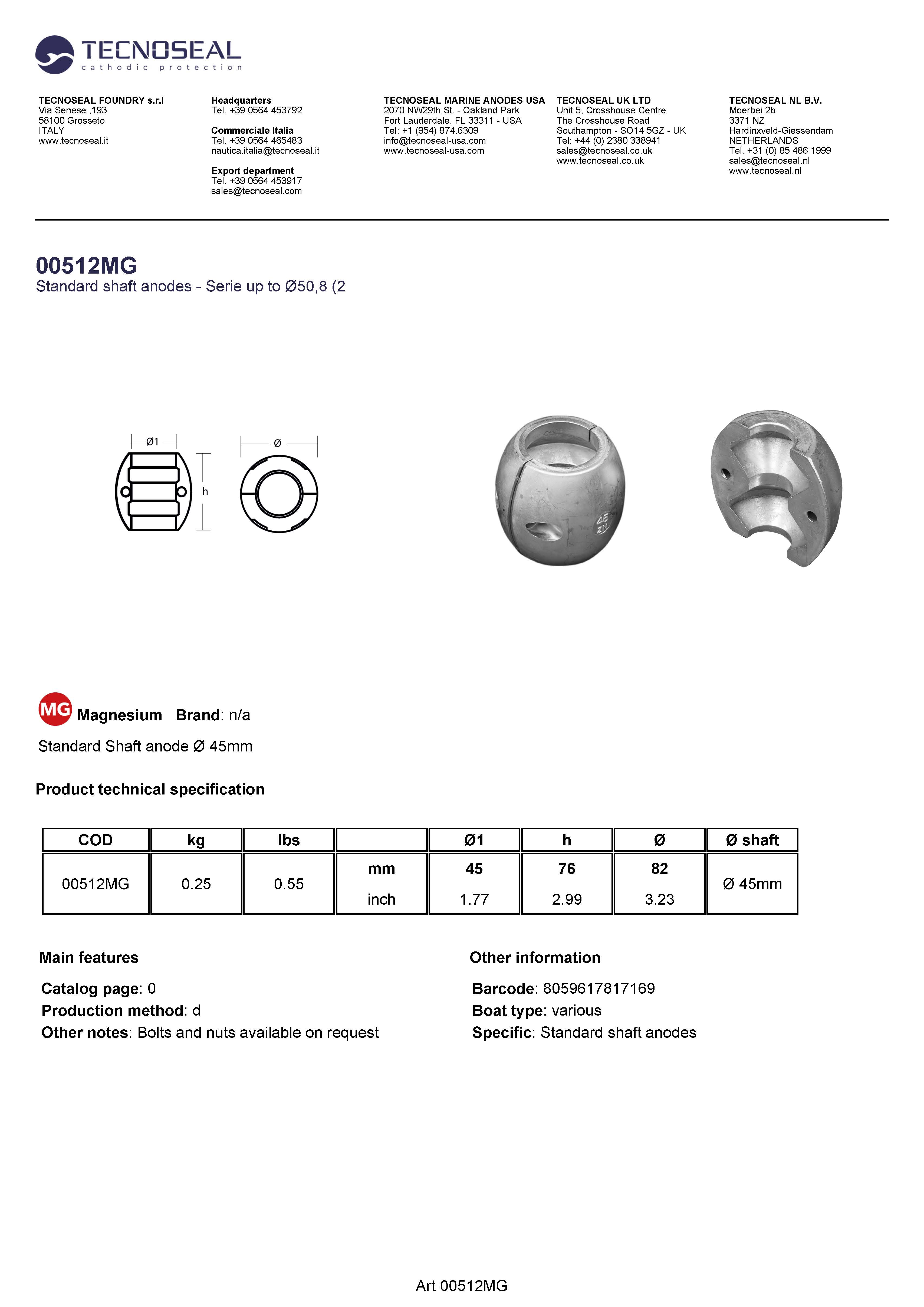 Shaft anode &Oslash; 45mm - 00512mg 1 - 00512MG