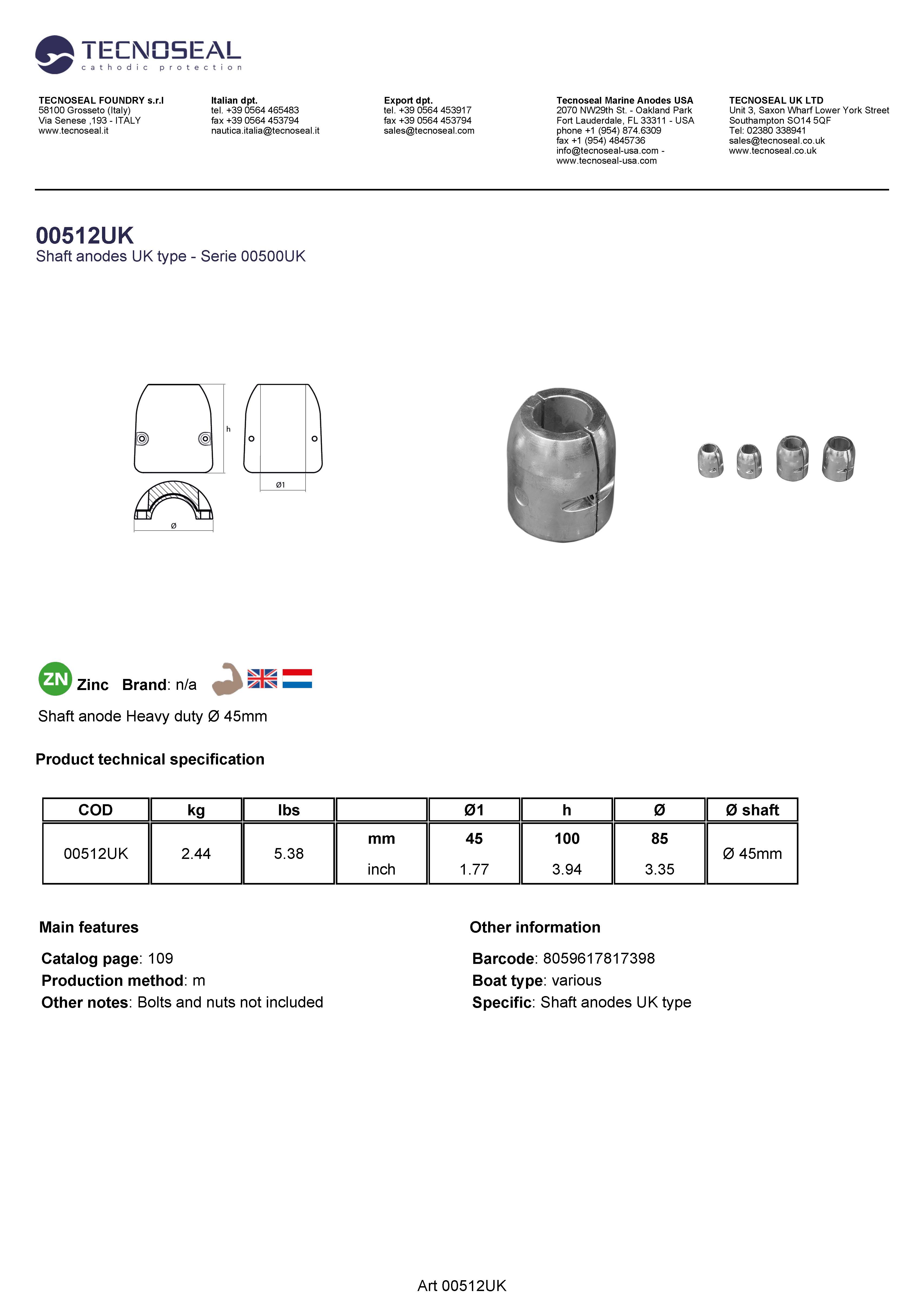 Shaft anode Heavy duty  &Oslash; 45mm - 00512uk 1 - 00512UK