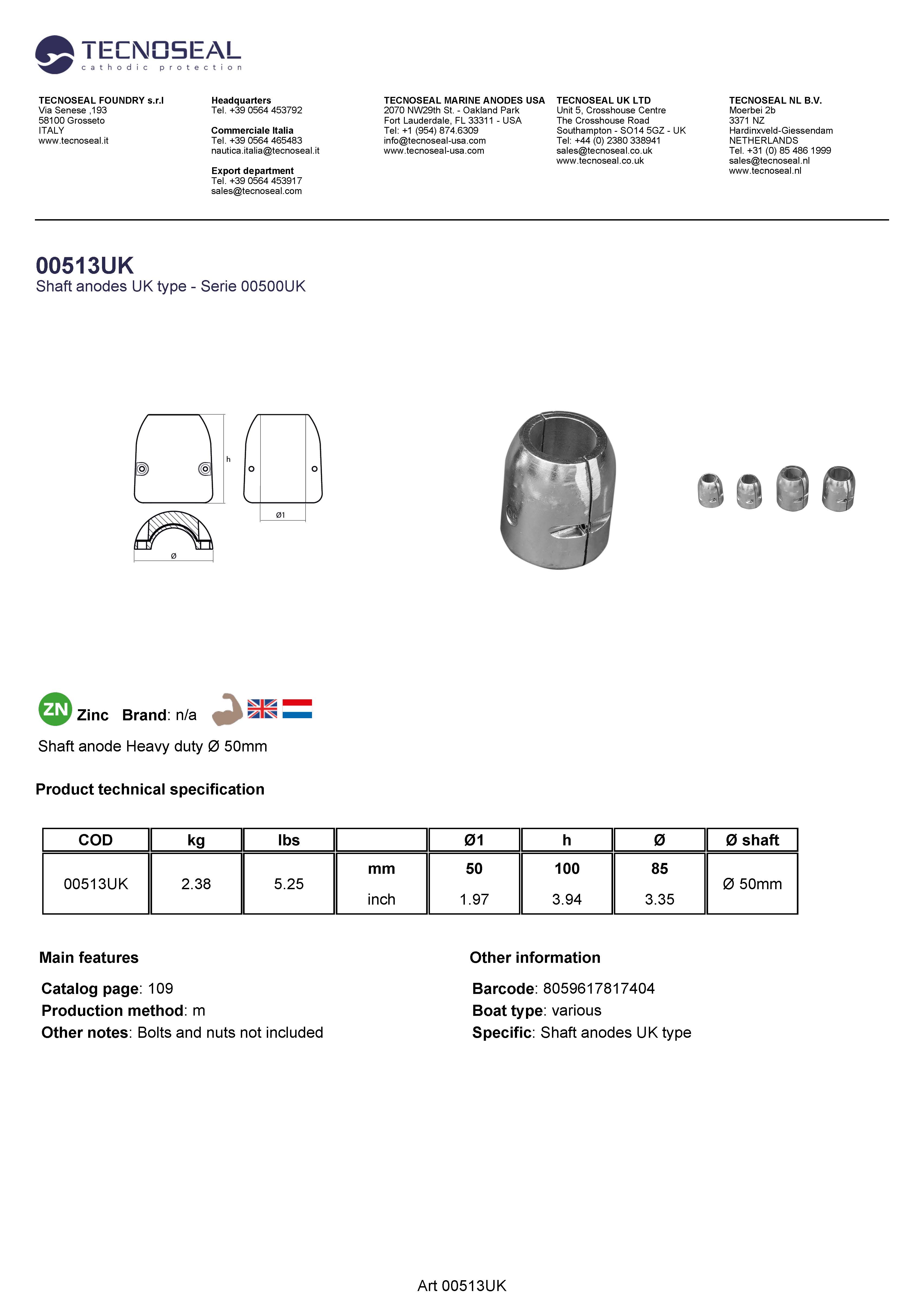 Shaft anode Heavy duty  &Oslash; 50mm - 00513uk 1 - 00513UK