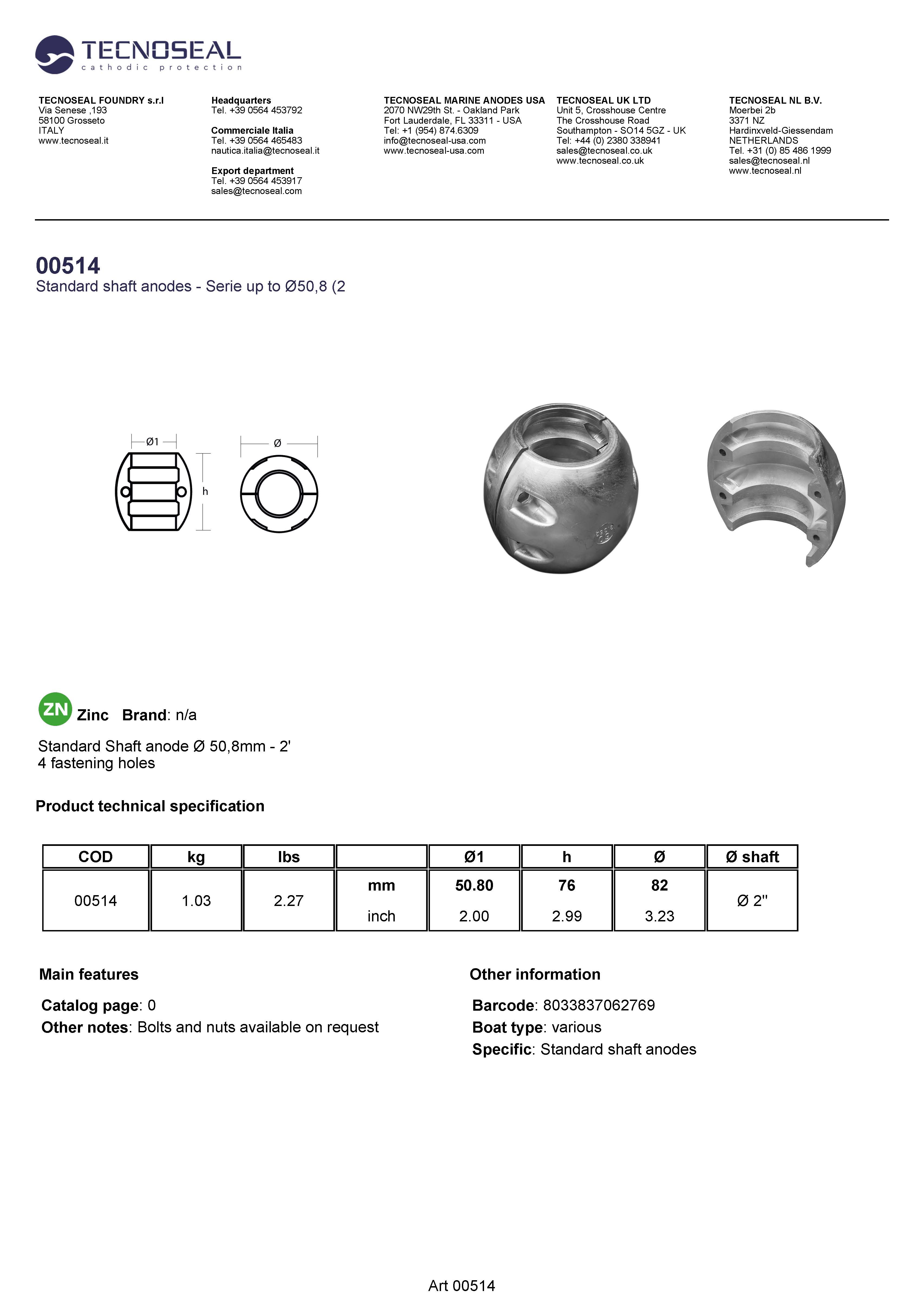 Shaft anode &Oslash; 50,8mm -    2' - 00514 - 00514