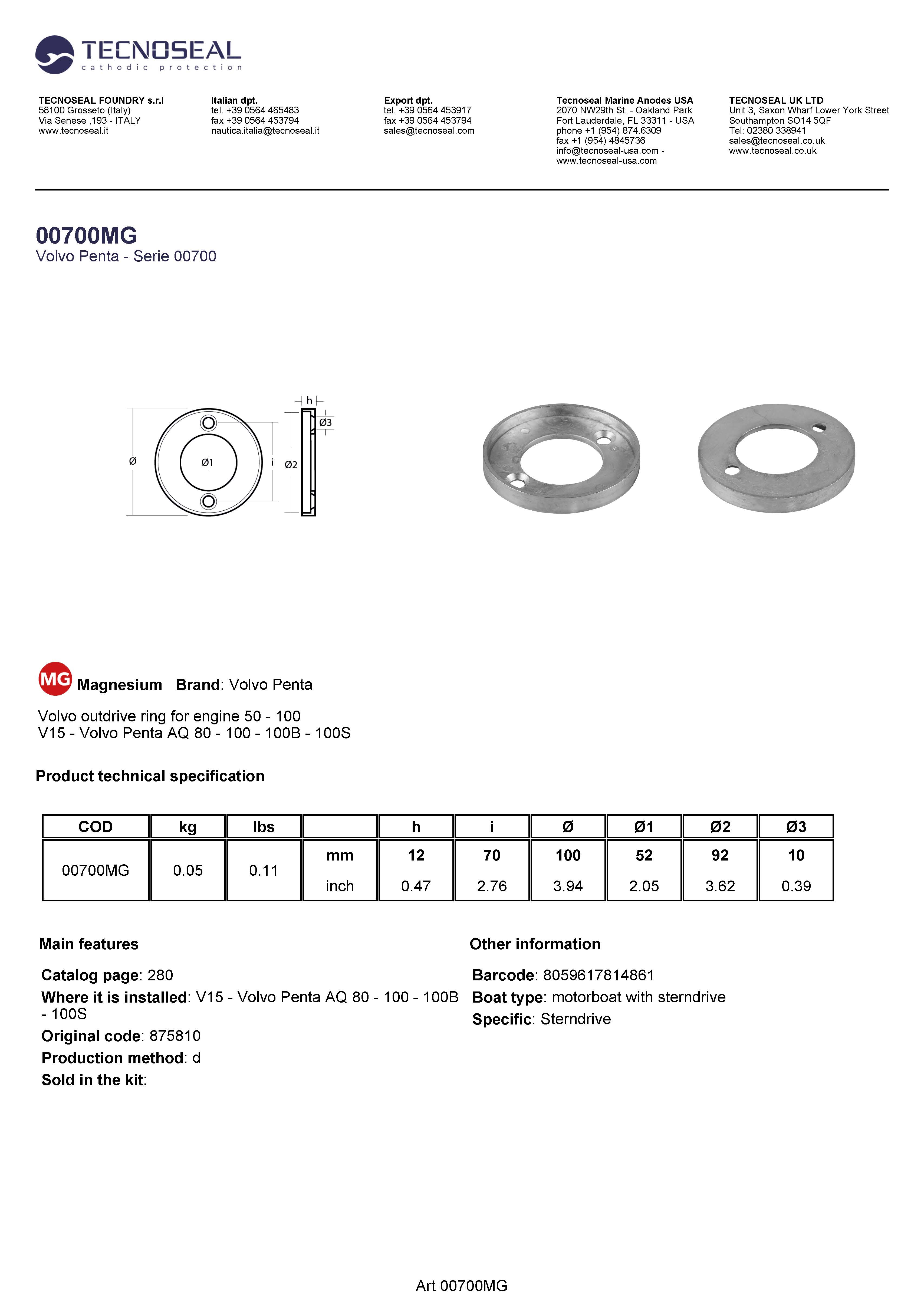 Volvo outdrive ring for engine 50 -  100 - 00700mg 1 - 00700MG