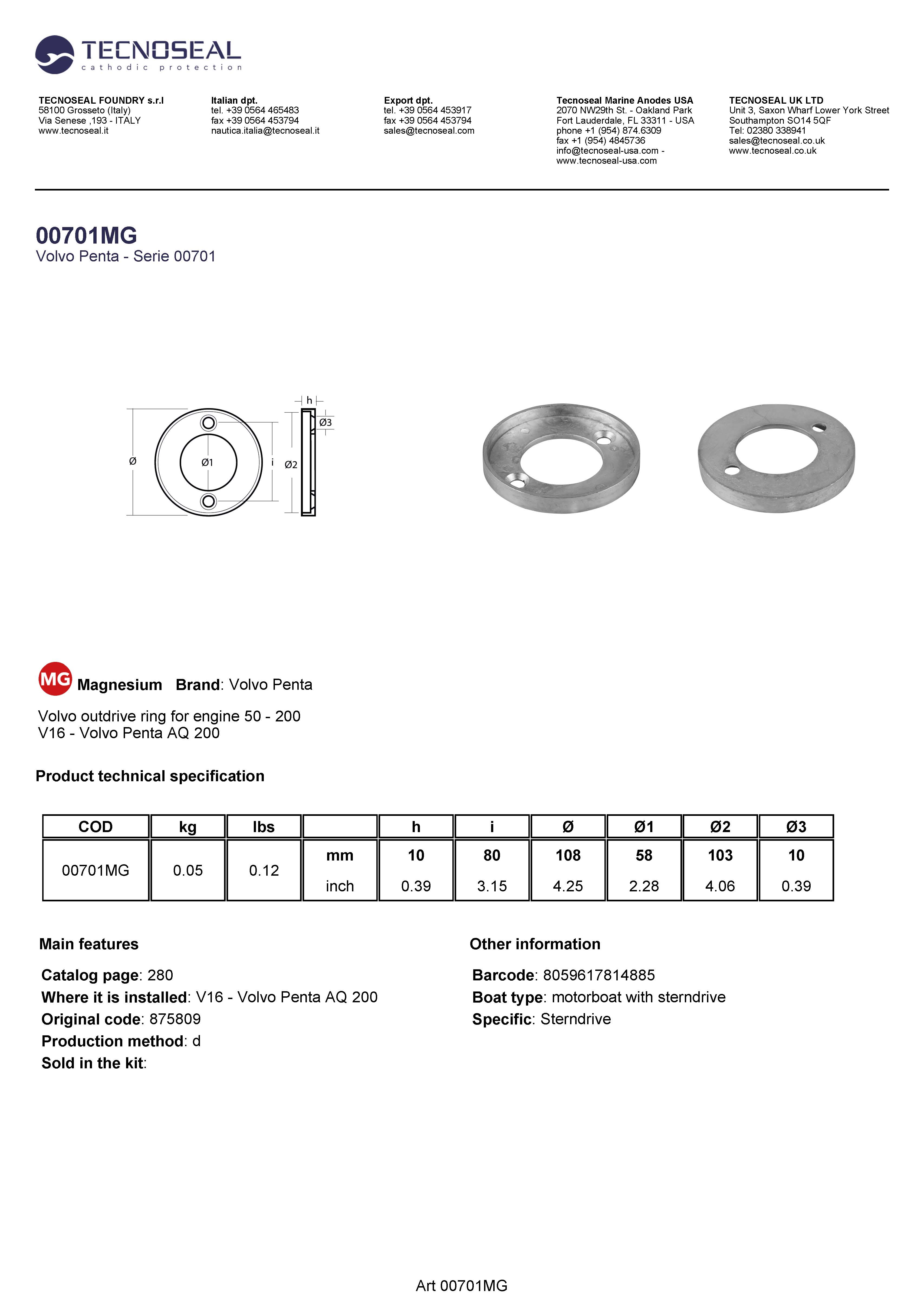 Volvo outdrive ring for engine 50 - 200 - 00701mg - 00701MG