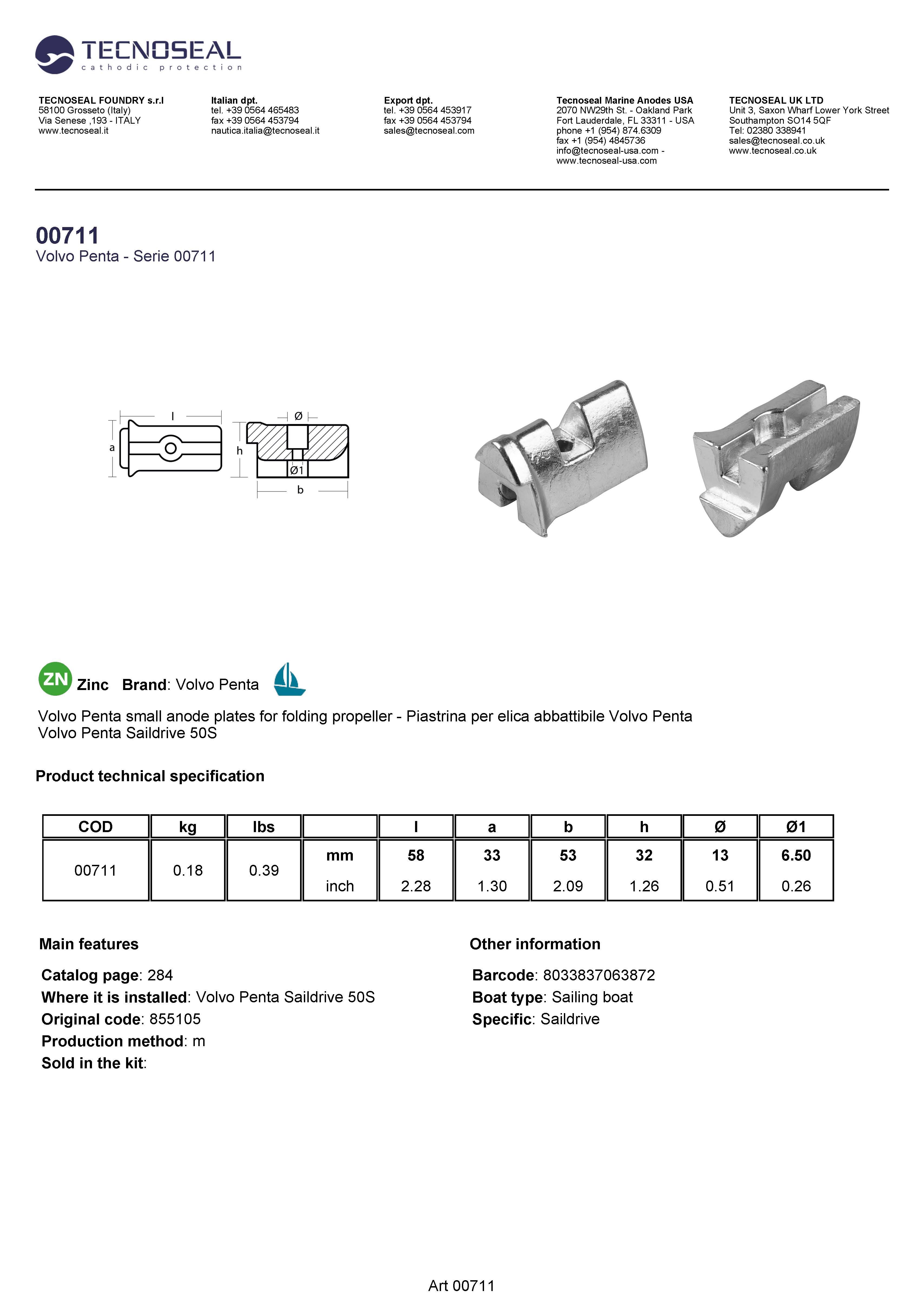 Volvo block for Sail Drive - 00711 - 00711
