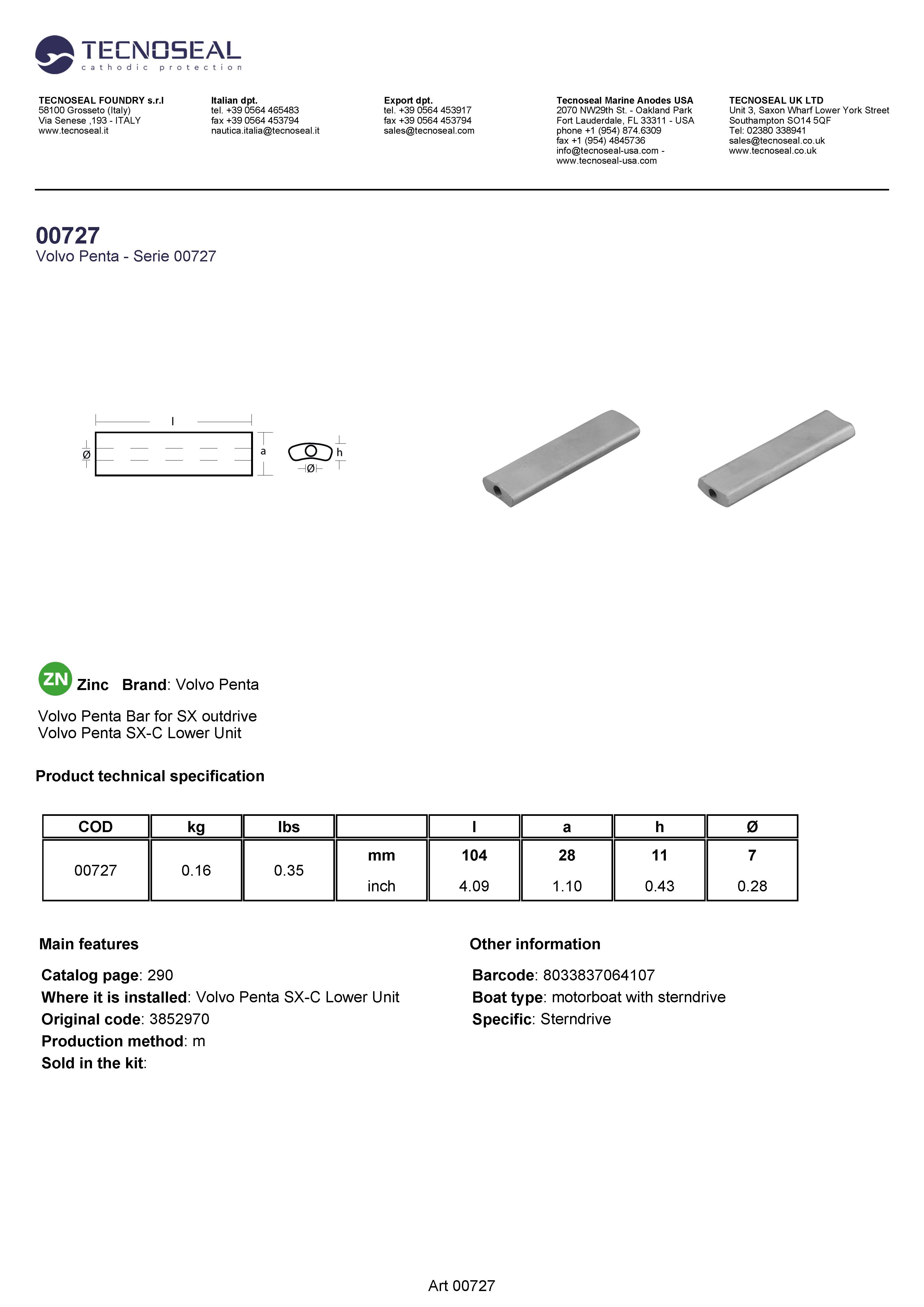 Volvo Penta Bar for SX outdrive - 00727 - 00727