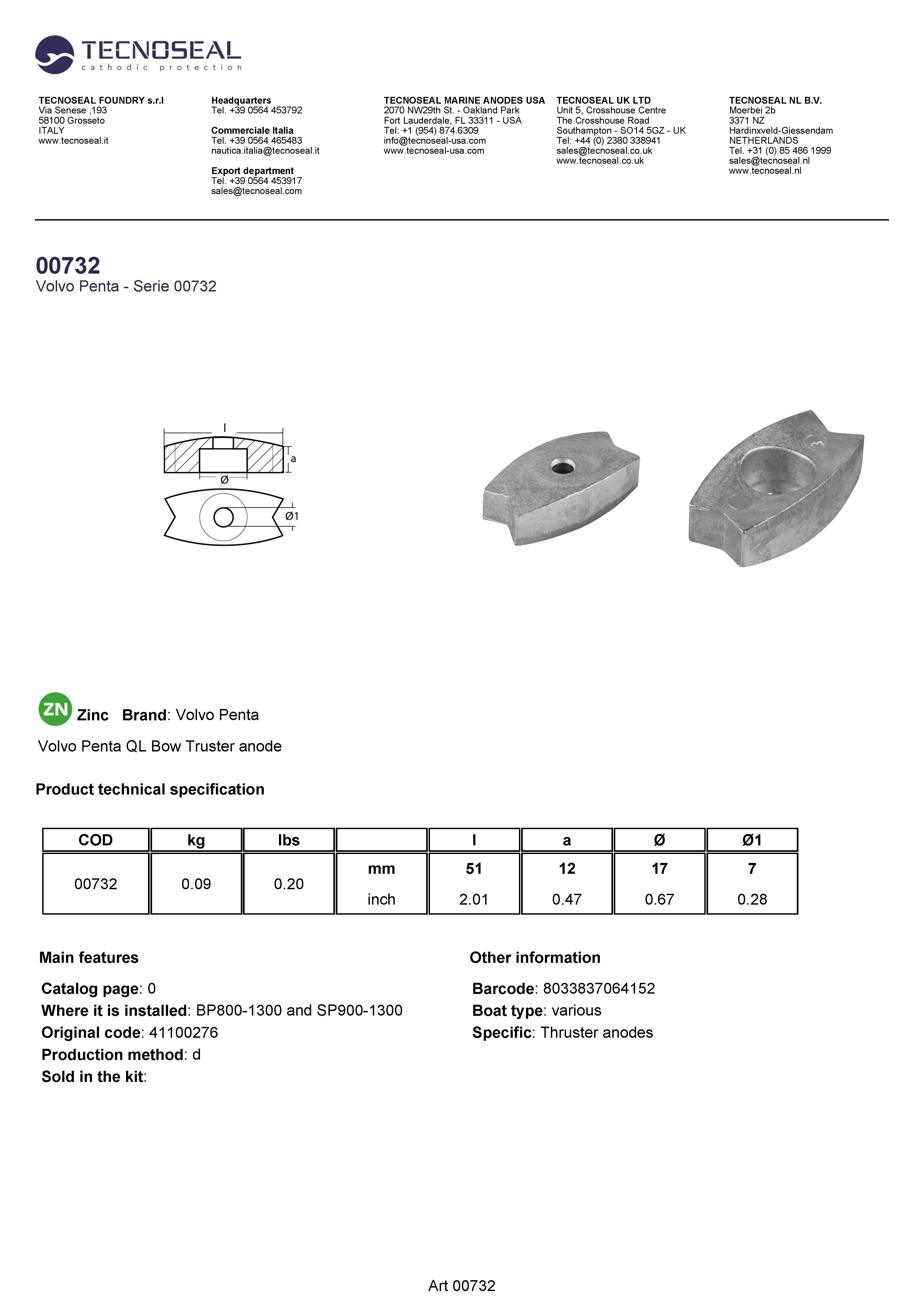 Volvo Penta plate for outdrive - 00732 - 00732