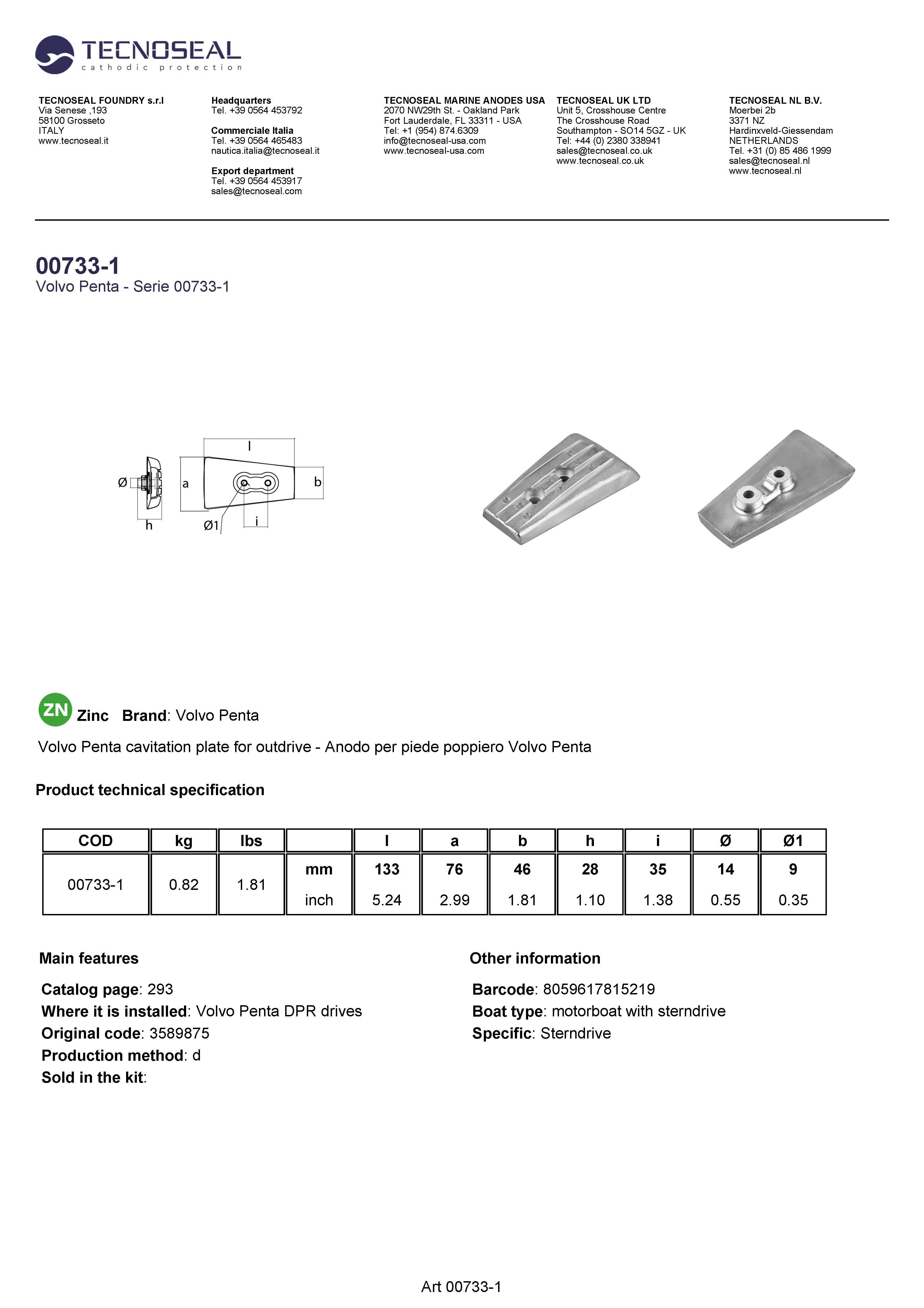 Volvo Penta Plate for outdrive DPH/DPR - 00733 1 - 00733-1