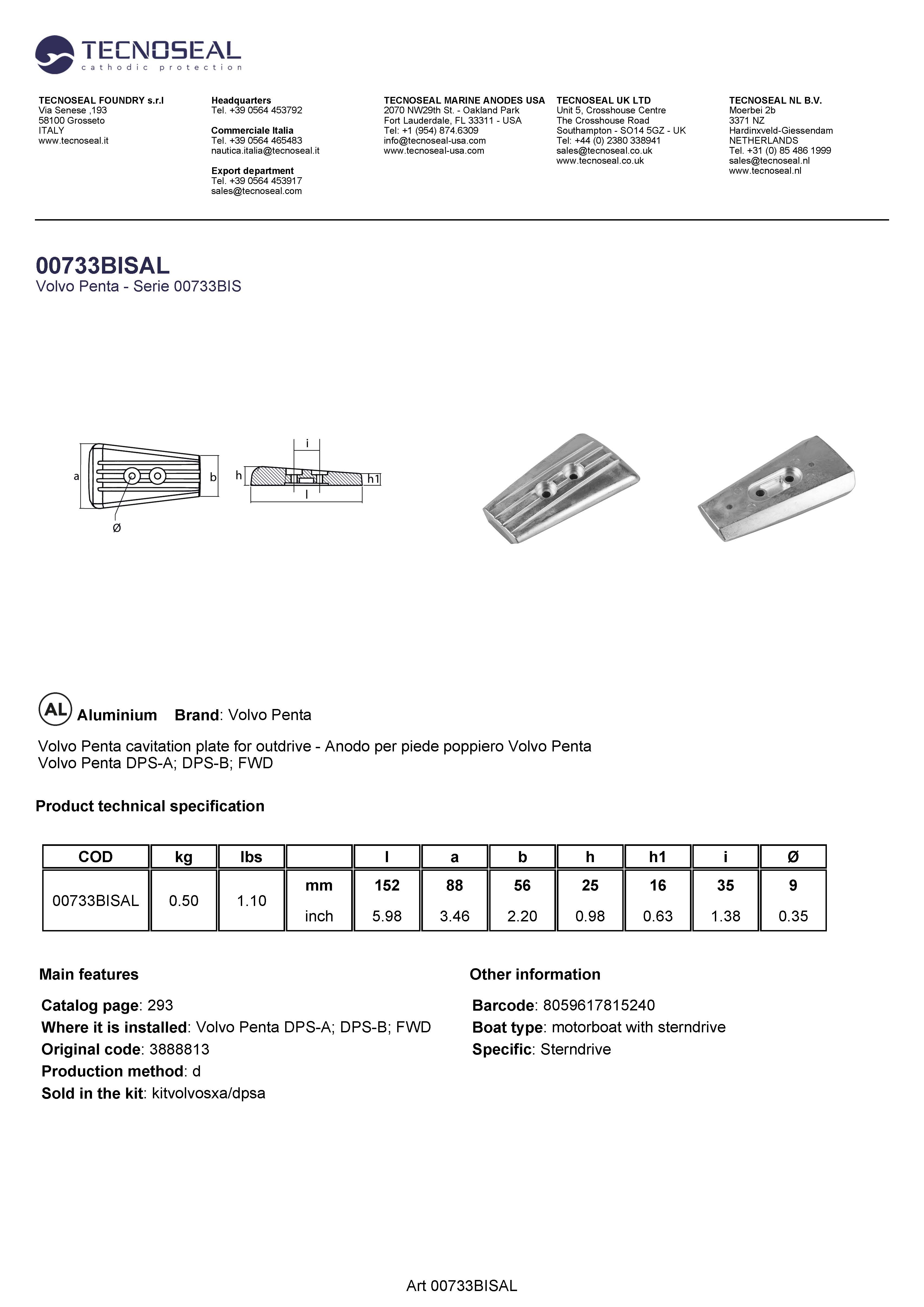 Volvo Penta Plate for outdrive SXA/DPS-A - 00733bisal - 00733BISAL
