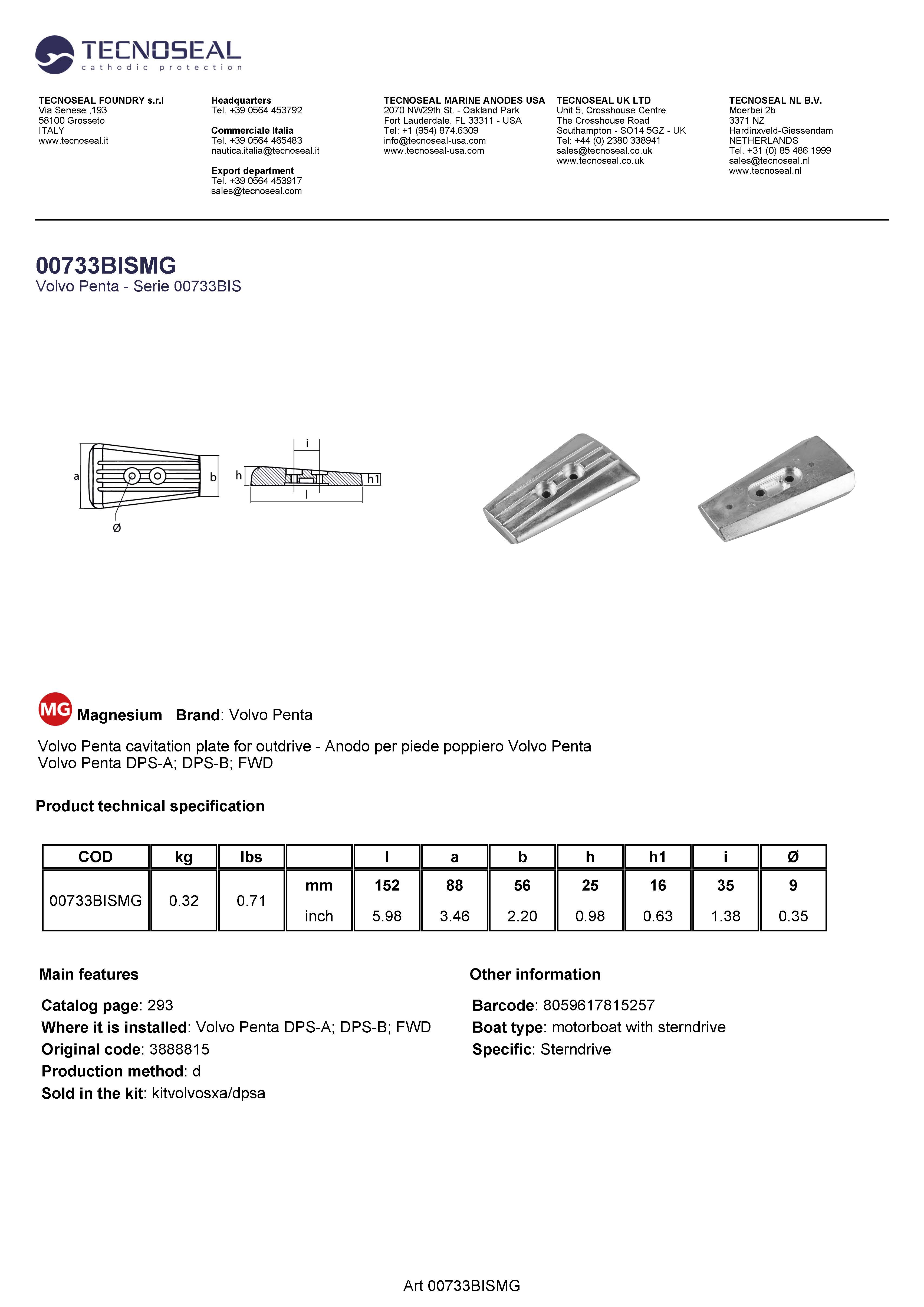 Volvo Penta Plate for outdrive SXA/DPS-A - 00733bismg - 00733BISMG