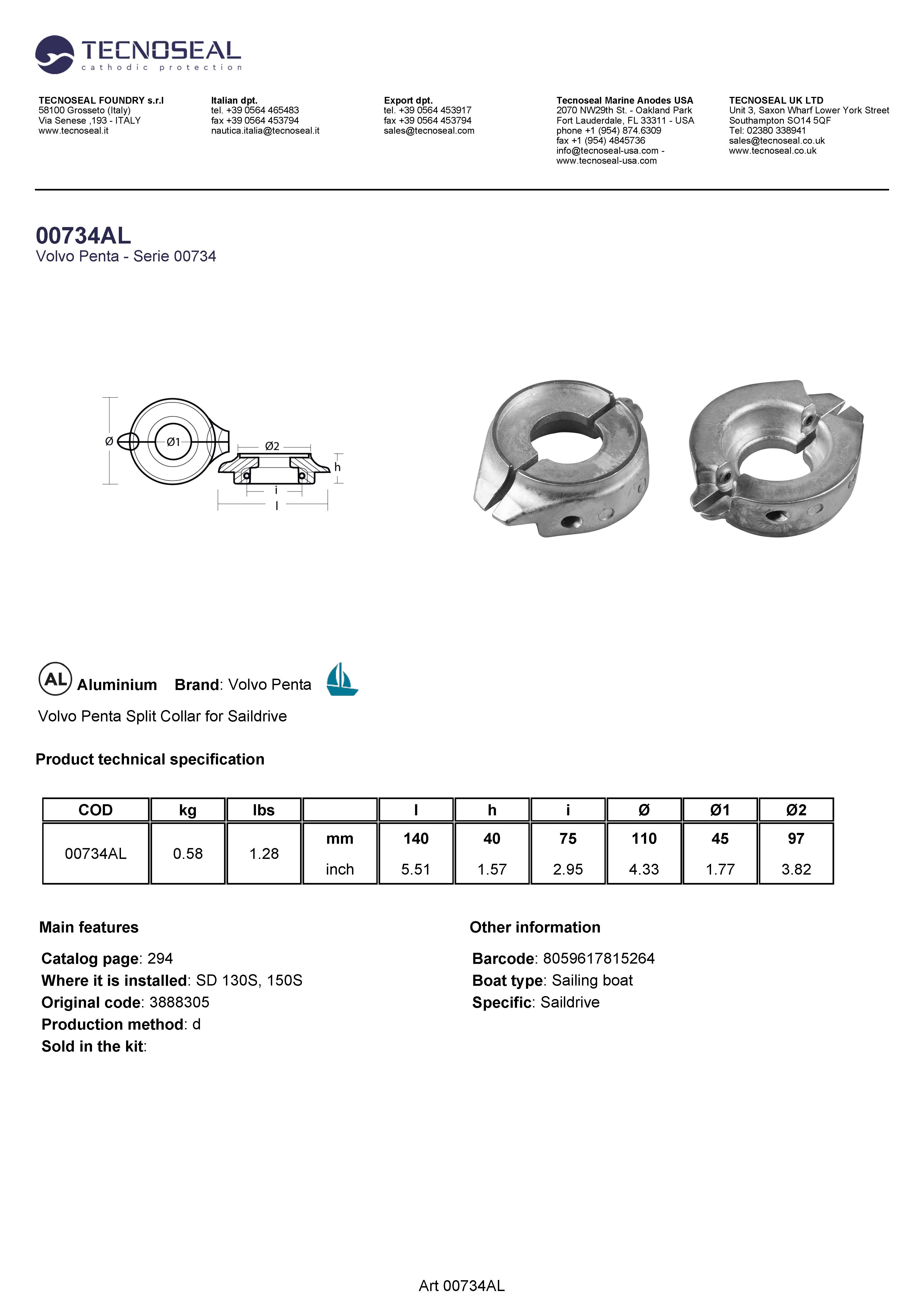 Volvo Penta Split Collar for Saildrive SD 130S, 150S - 00734al 2 - 00734AL