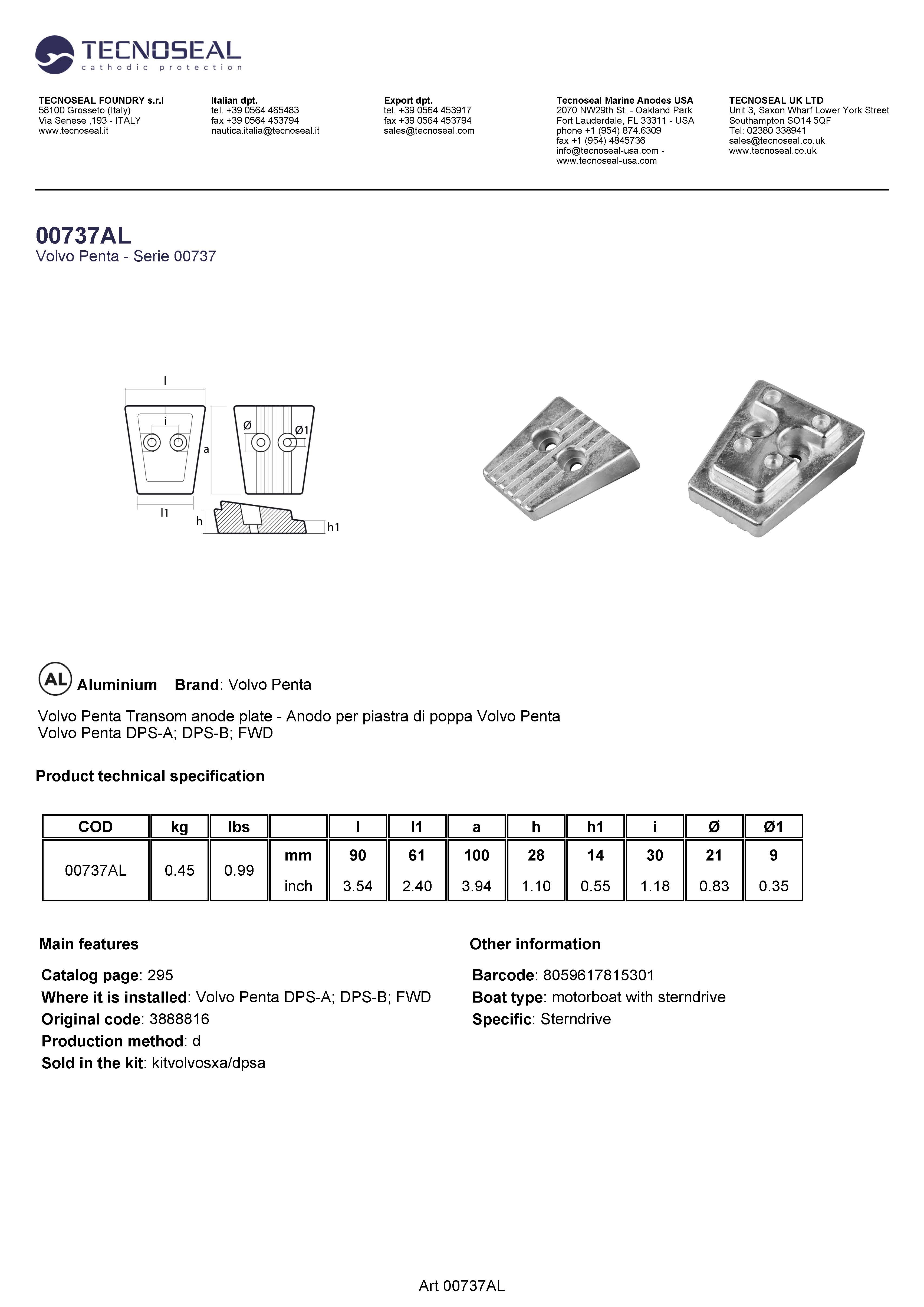 Volvo Penata Plate for SX-A/APS-A outdrives - 00737al 1 - 00737AL