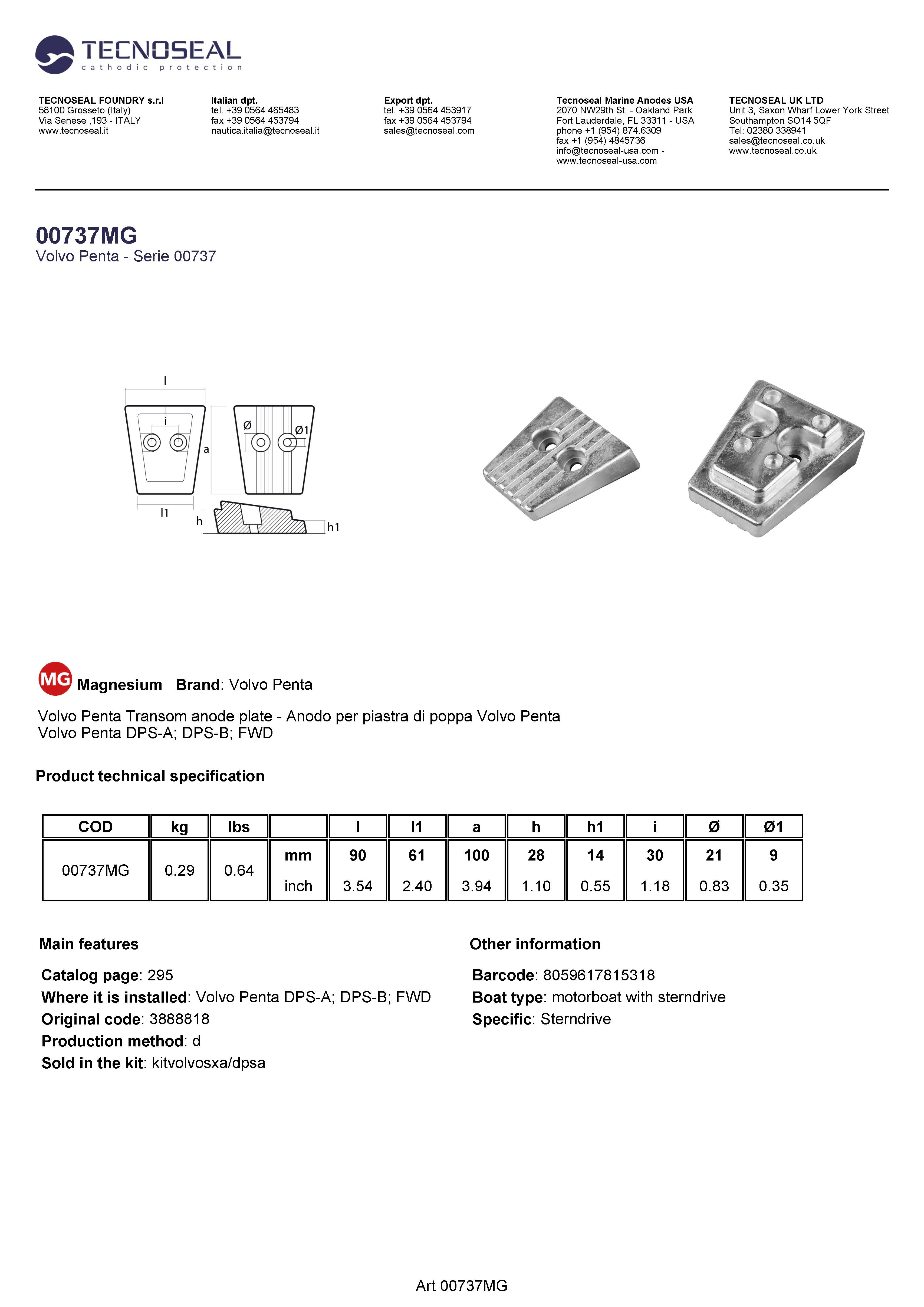 Volvo Penata Plate for SX-A/APS-A outdrives - 00737mg 1 - 00737MG