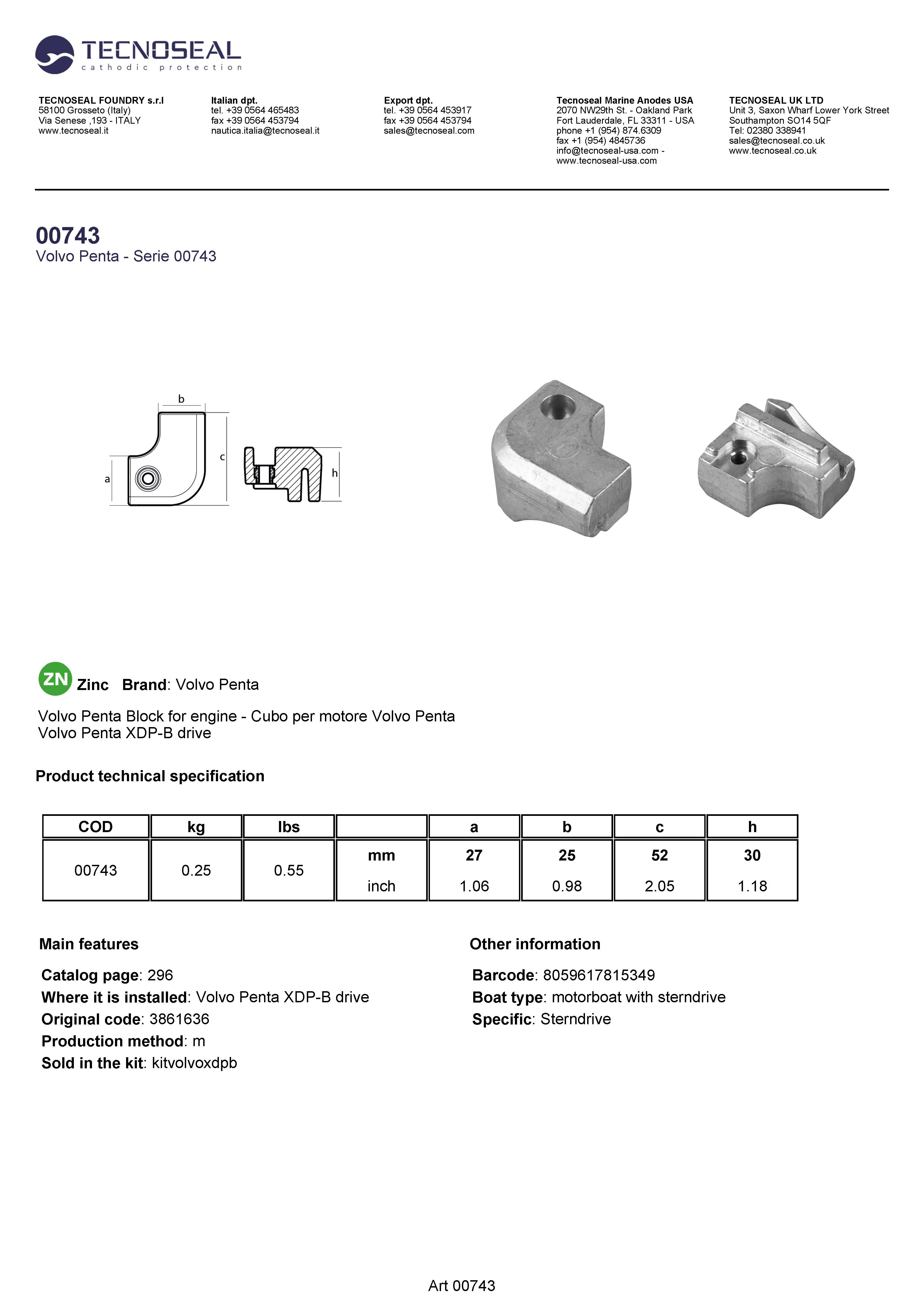 Volvo Penta Block for XDP-B drive - 00743 - 00743