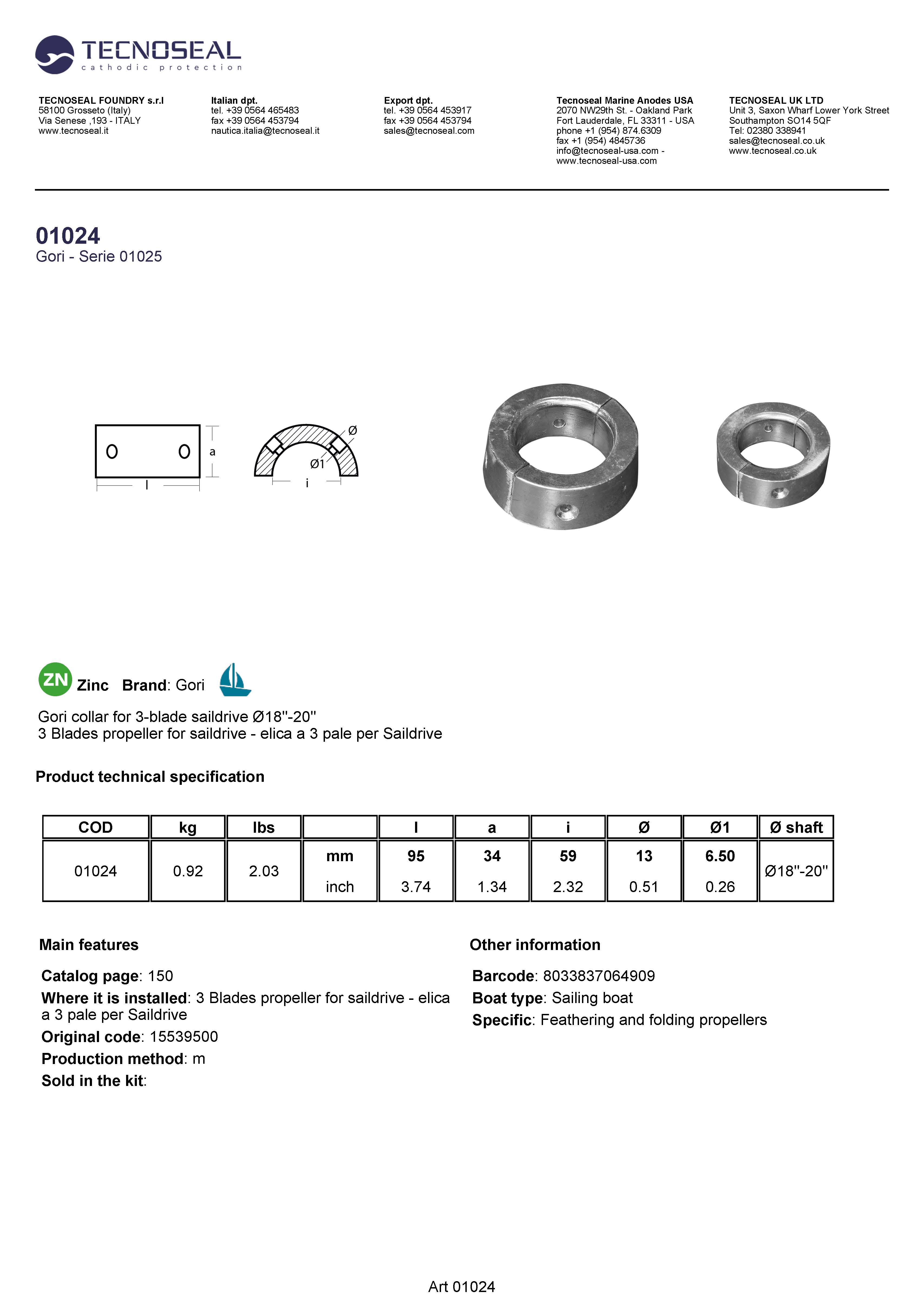 Gori collar for 3-blade saildrive &Oslash;18''-20'' - 01024 1 - 01024