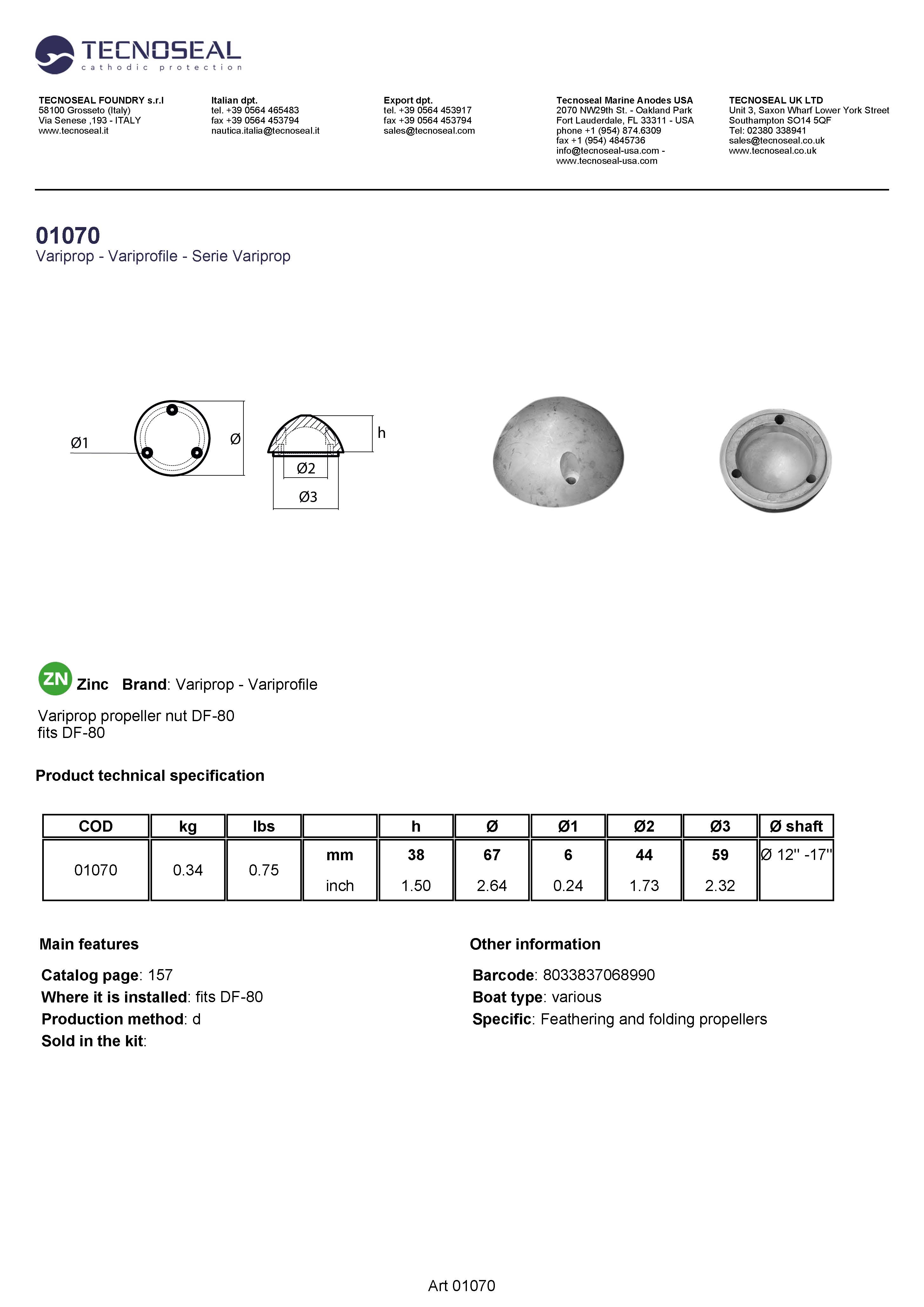 Variprop propeller nut DF-80 - 01070 1 - 01070