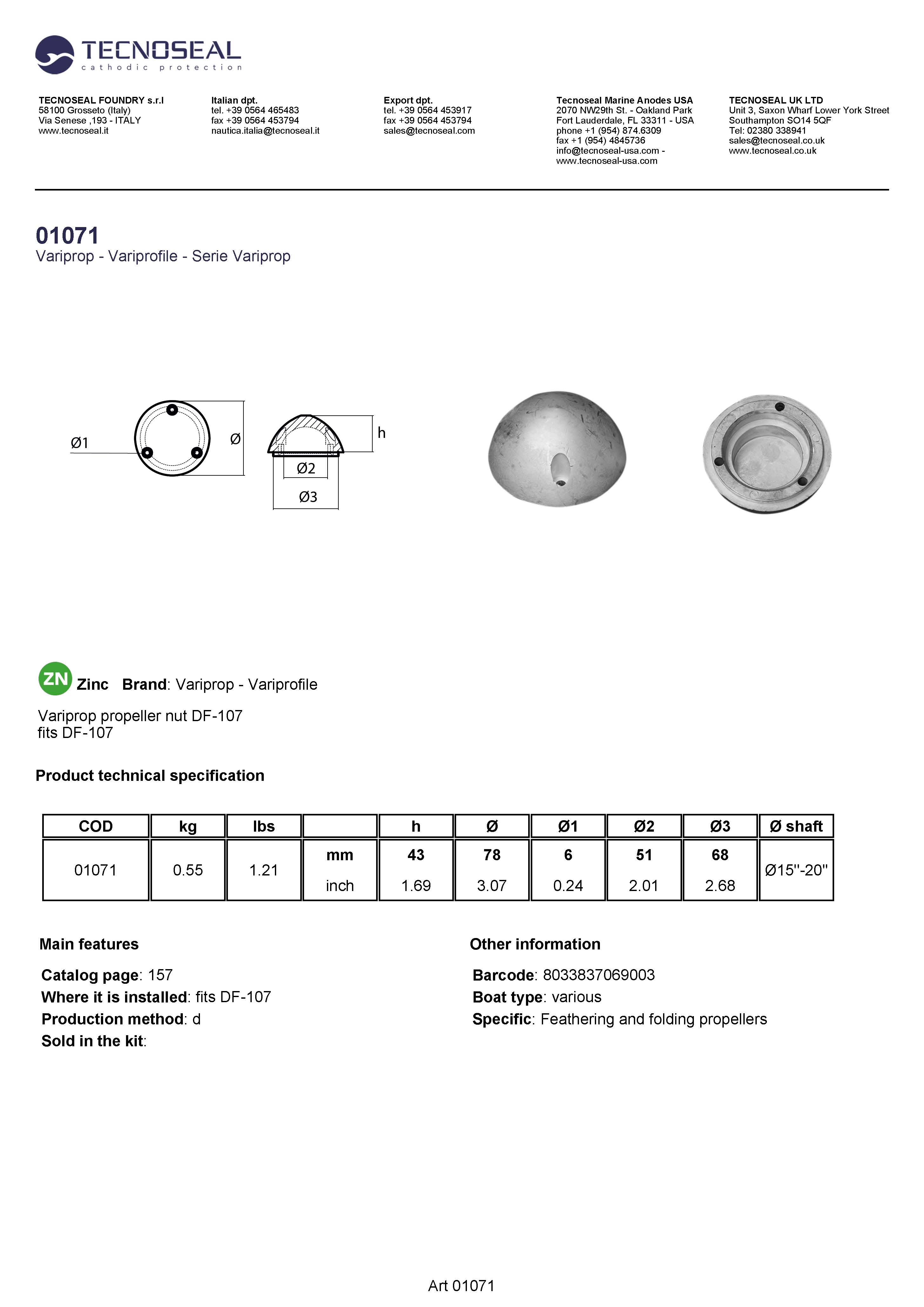 Variprop propeller nut DF-107 - 01071 1 - 01071