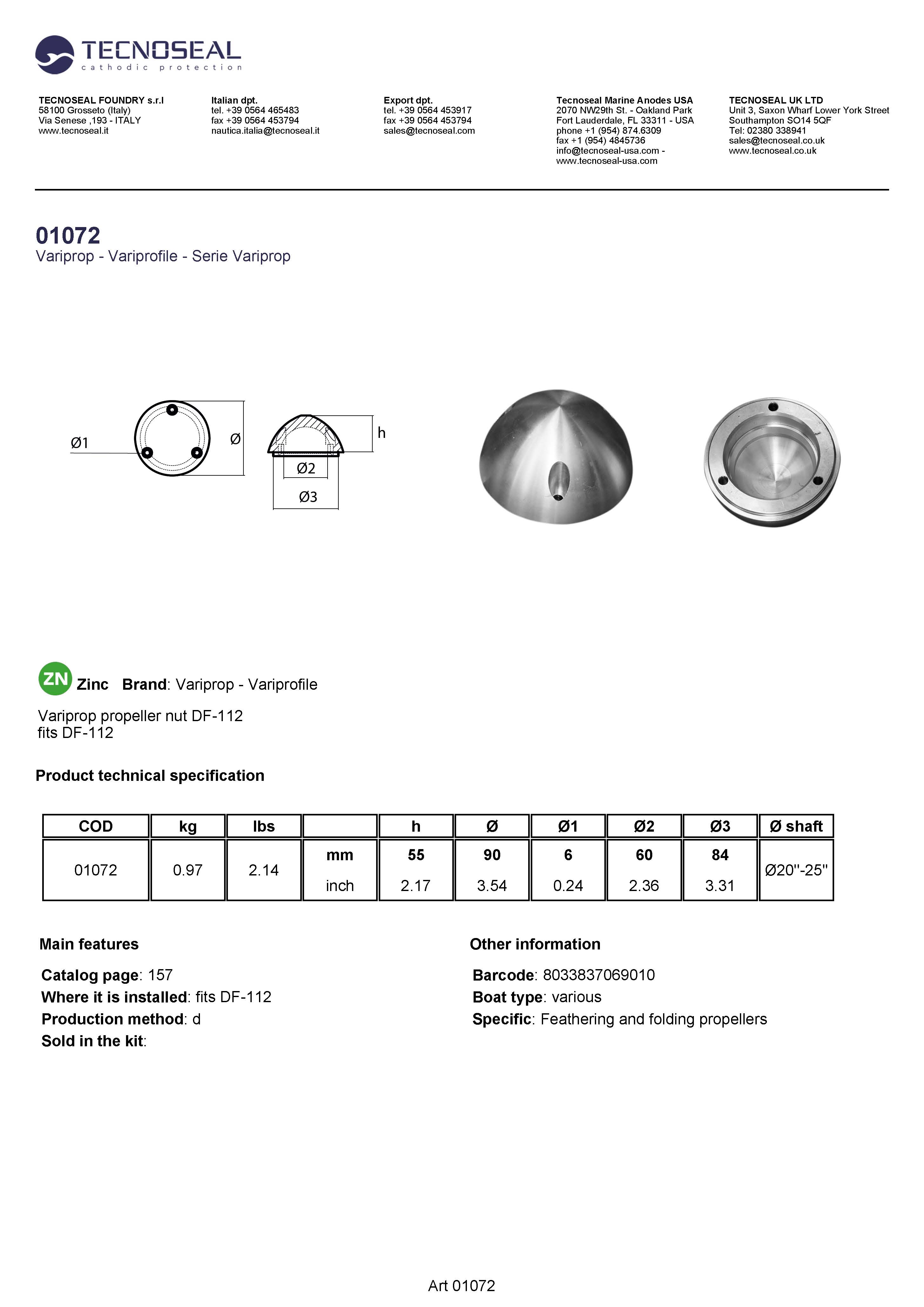 Variprop propeller nut DF-112 - 01072 1 - 01072