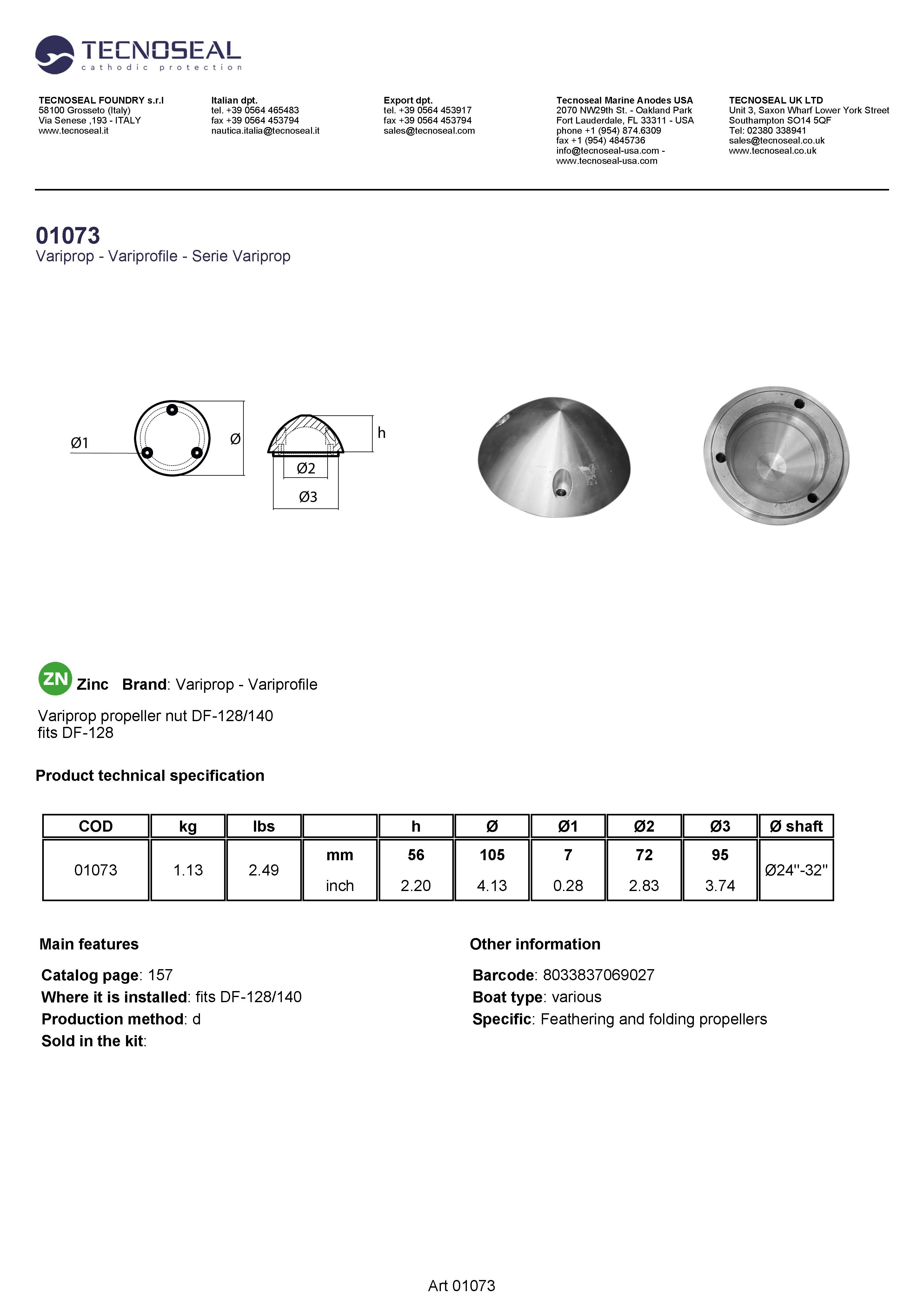 Variprop propeller nut DF-128/140 - 01073 2 - 01073