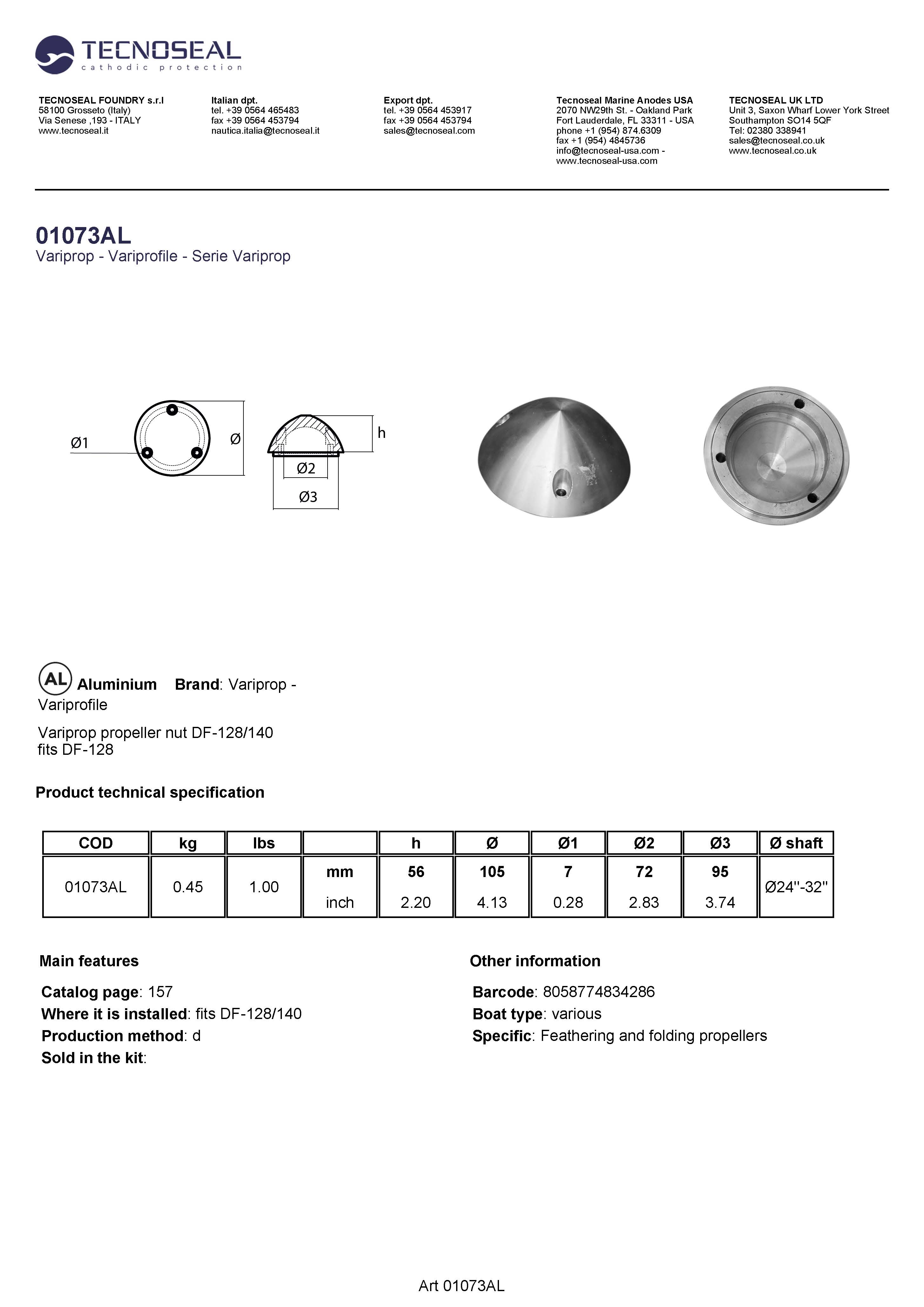 Variprop propeller nut DF-128/140 - 01073al 1 - 01073AL