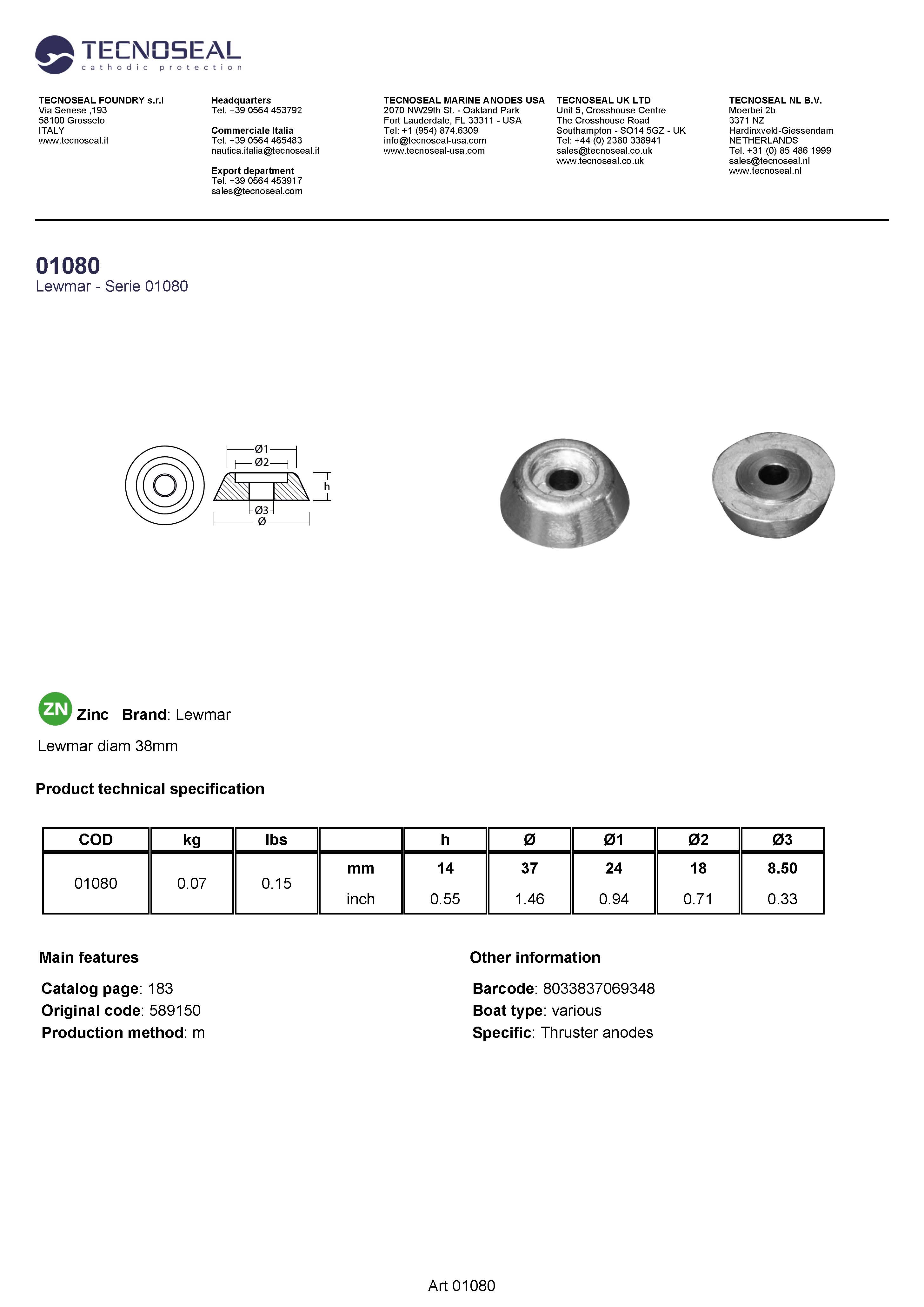 Lewmar diam 38mm - 01080 1 - 01080