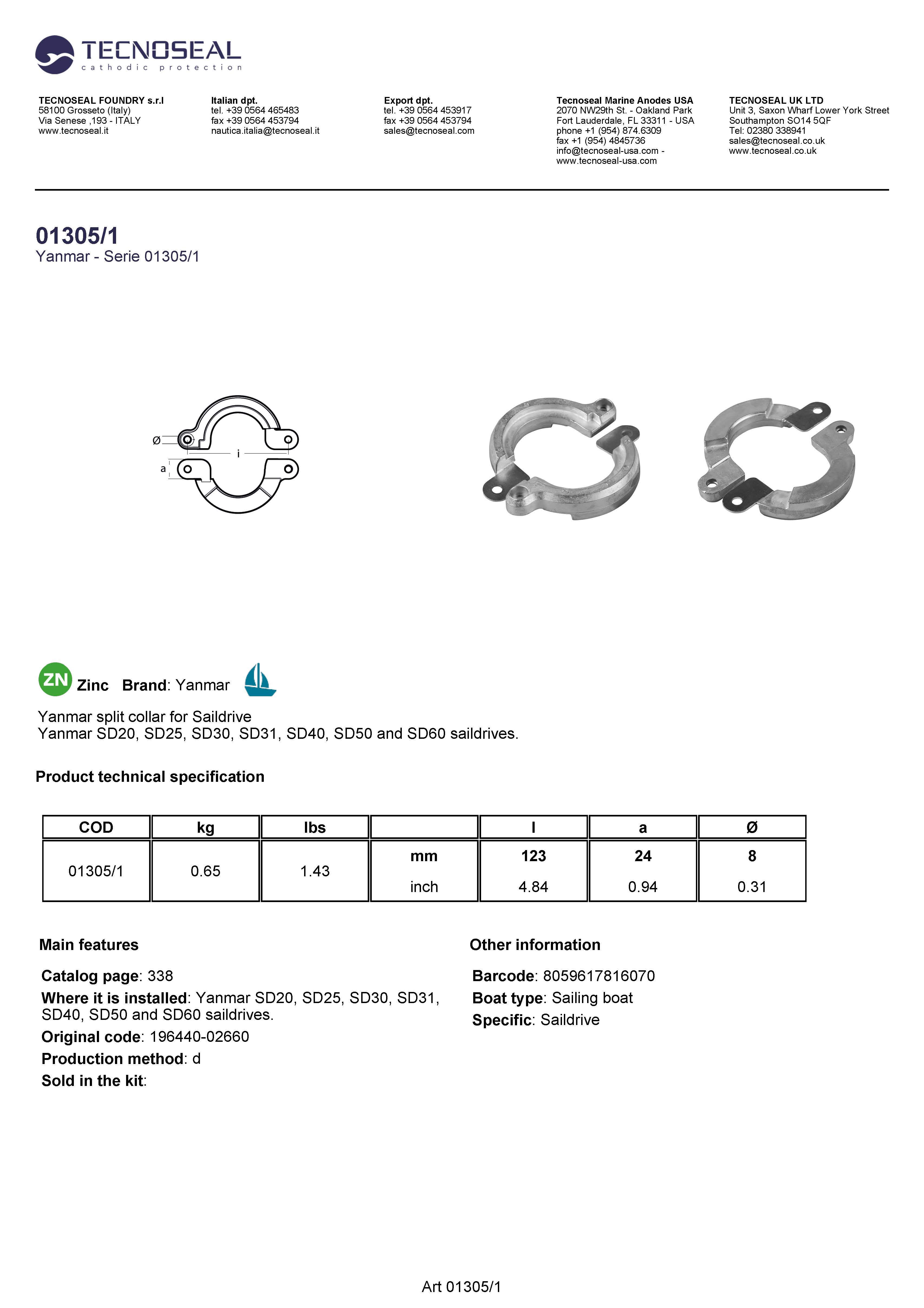 Yanmar saildrive kit: anodes + hardware (no brackets) - 013051 1 - KIT1305-1