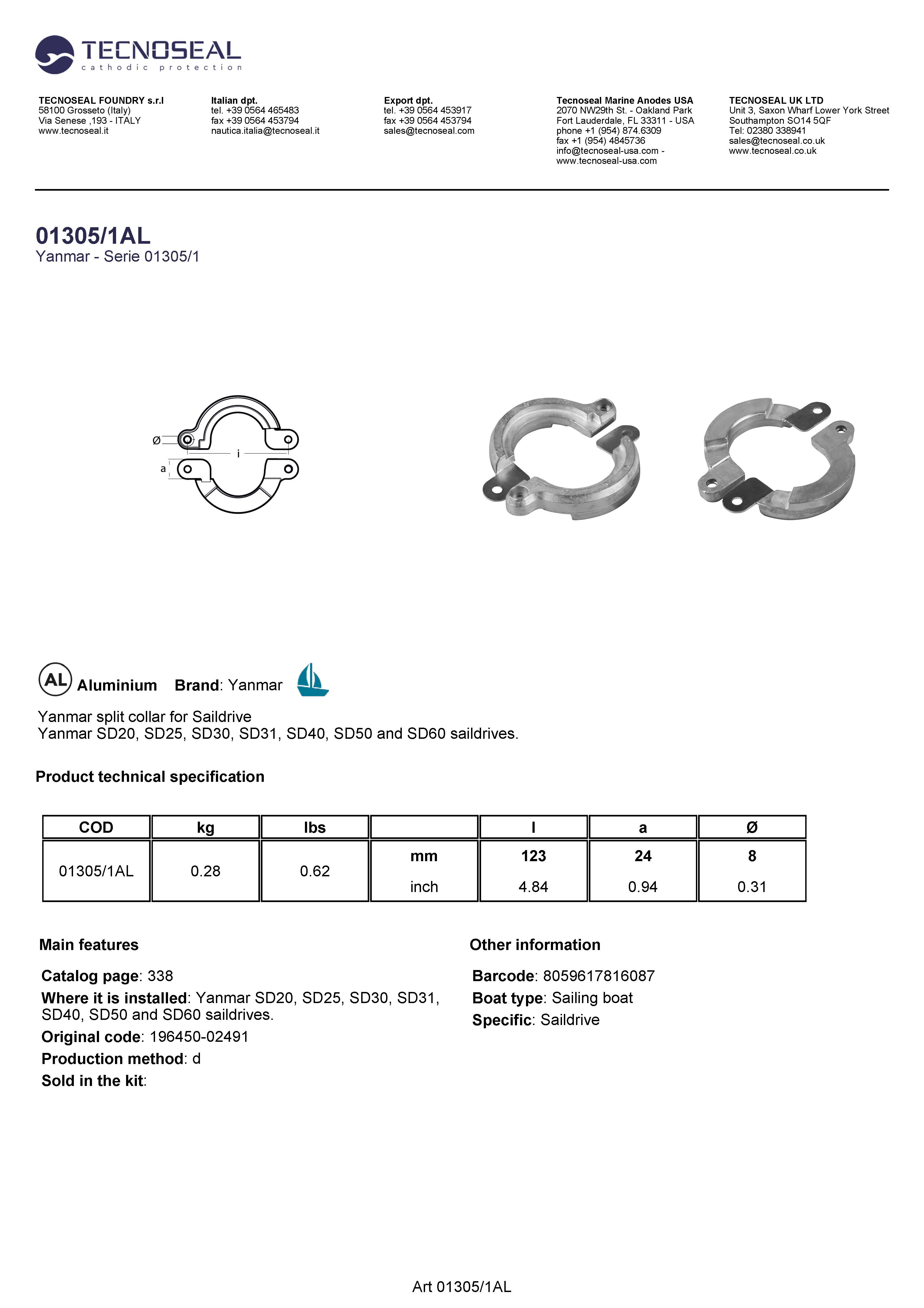 Yanmar saildrive kit: anodes + hardware (and brackets) - 013051al 1 - KIT1305-1CAL